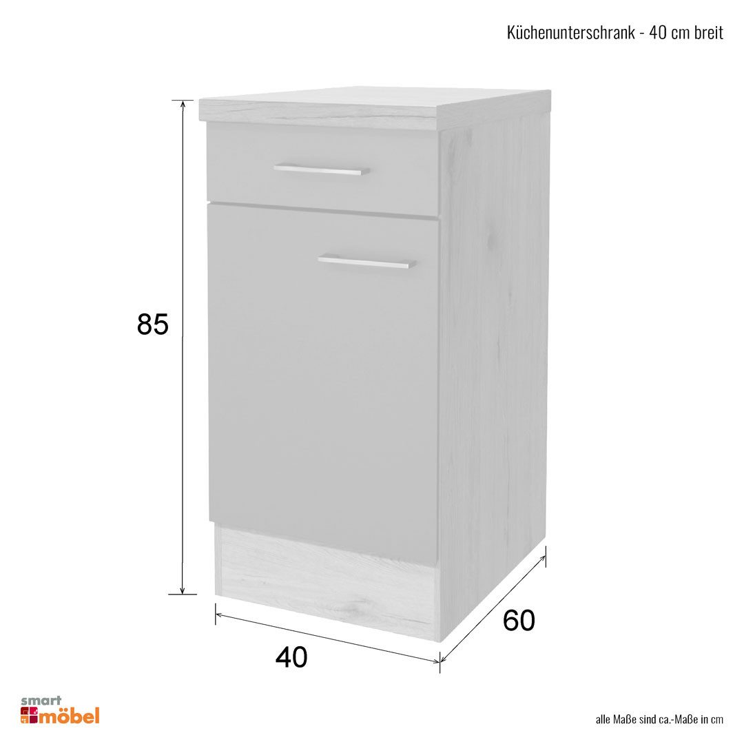 Flex-Well Unterschrank Küchenunterschrank - 40 cm breit - Weiß Sonoma Eiche – Salerno – Bild 5 von 5