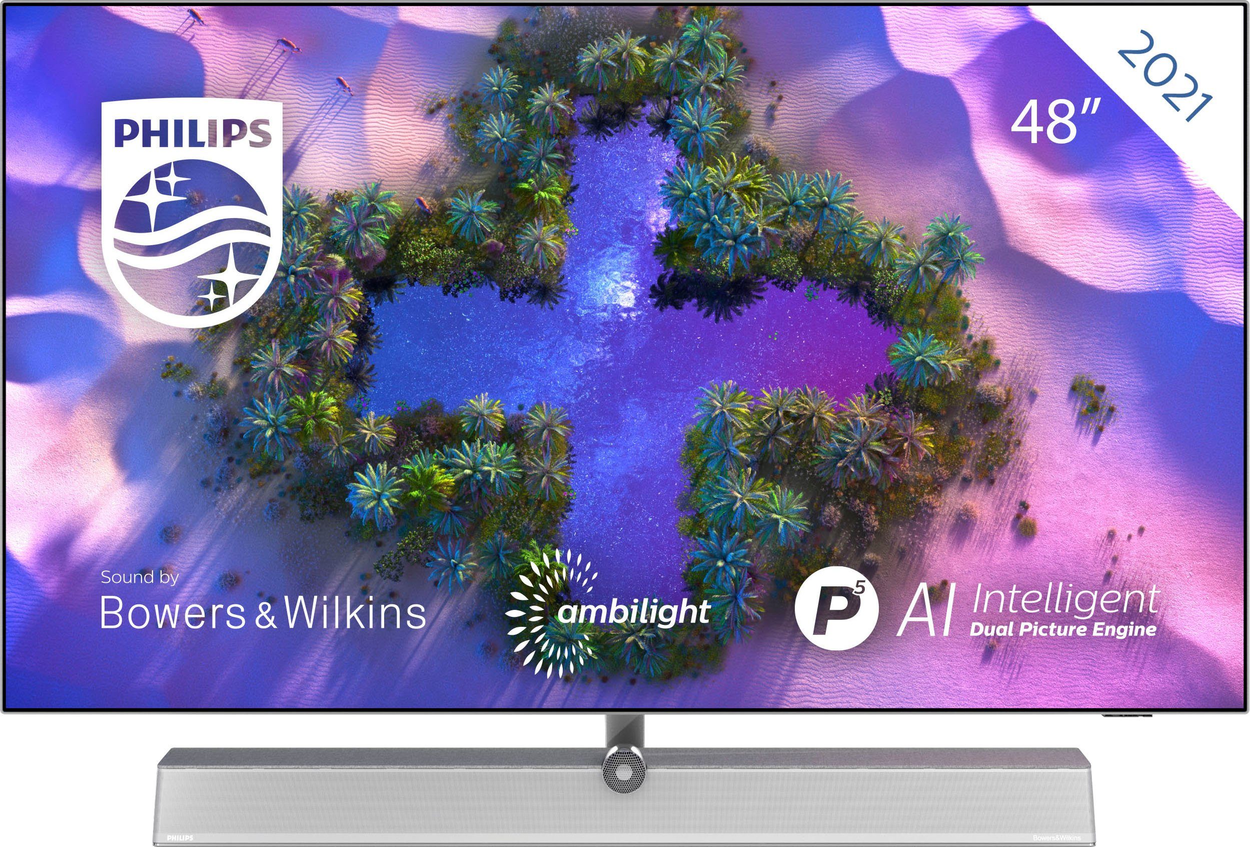 Philips Premium 48OLED936/12 OLED-Fernseher (121 cm/48 Zoll, 4K Ultra HD,  Android TV, Smart-TV, 4-seitiges Ambilight)