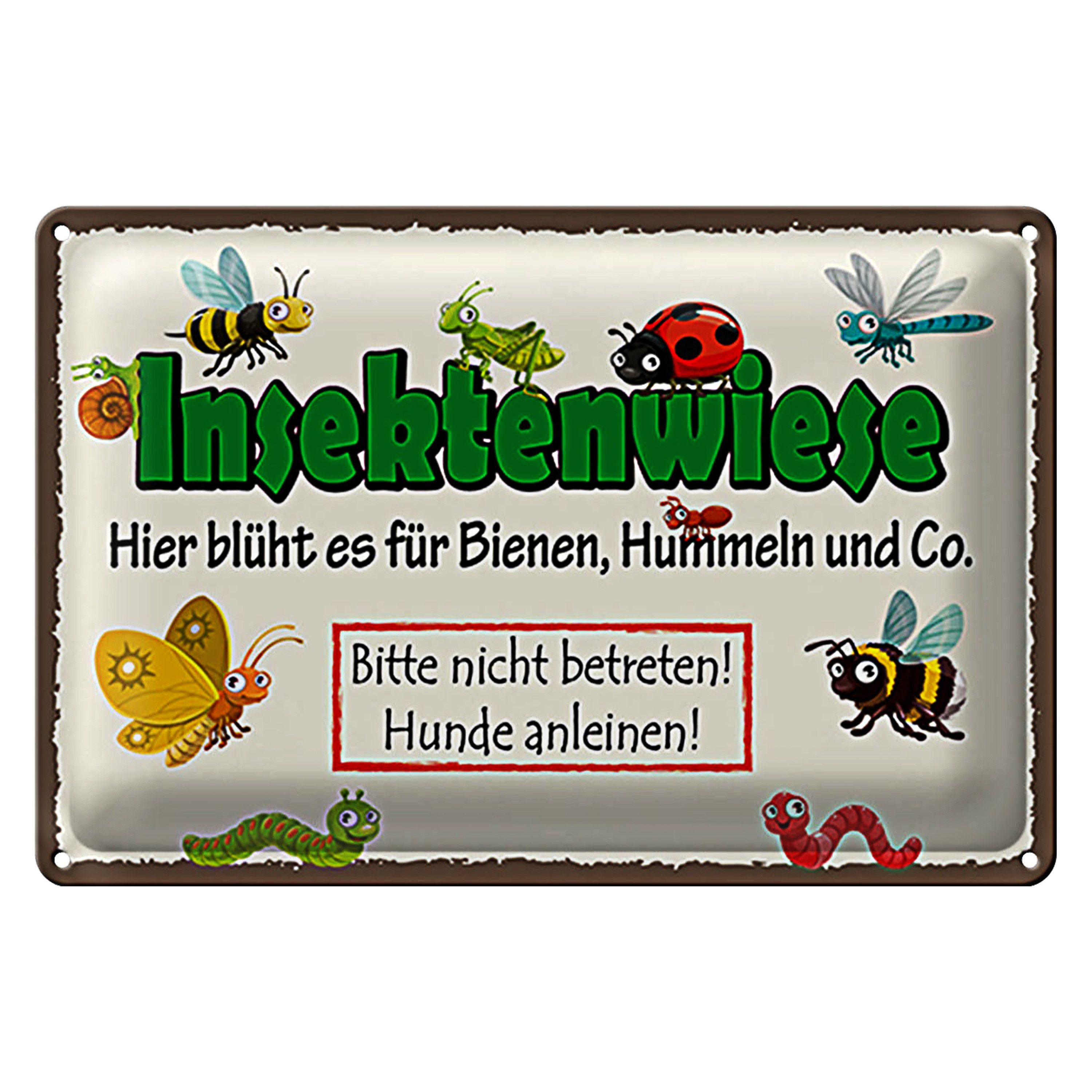 Roomando Metallschild Blechschild Hinweis 30x20cm Insektenwiese Bienen Hummeln