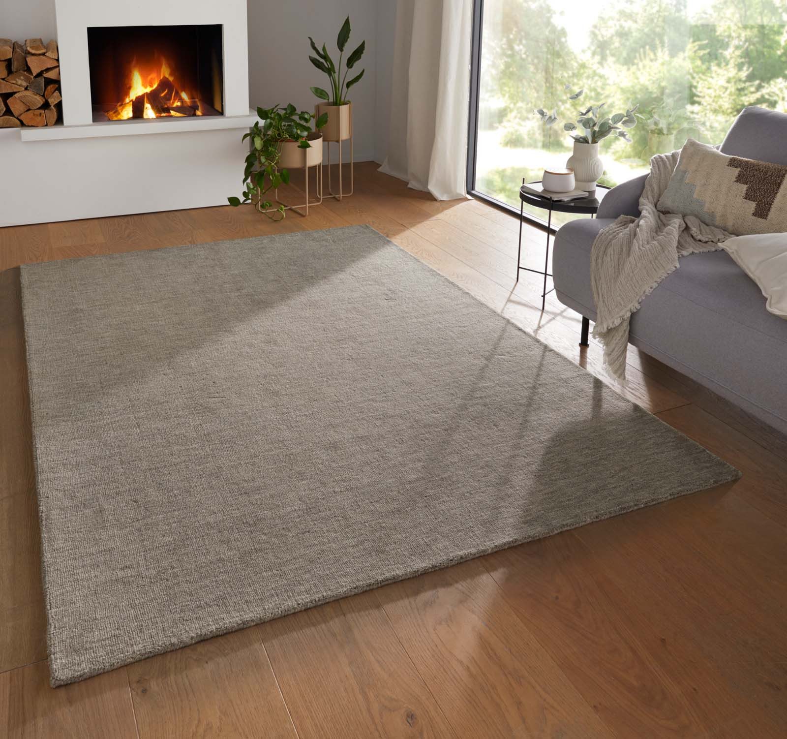 TaraCarpet Wollteppich TaraCarpet Vanessa Wool strapazierfähiger Schurwollteppich Handarbeit, rechteckig, Höhe: 14 mm, Wollteppich Vanessa grau Wohnzimmer Schlafzimmer Flur ca 80x150