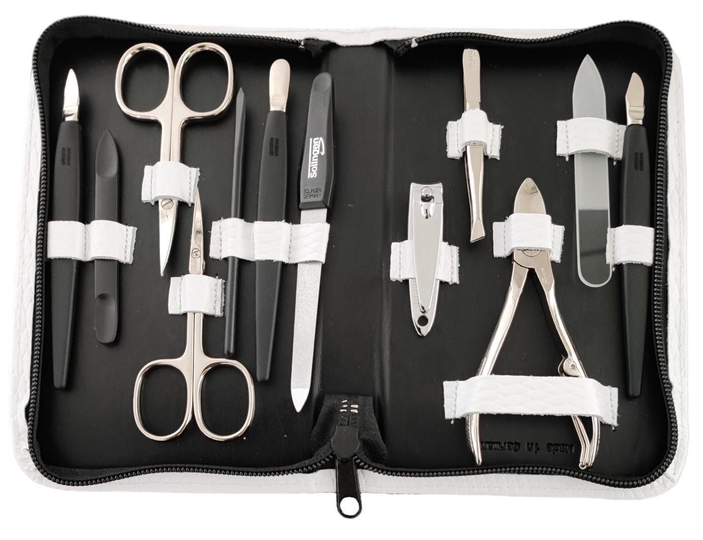 EloModa Maniküre-Etui 12teiliges Solingen* Maniküre Set mit Leder-Etui Nagelpflege, Made in, 12 tlg., Made in Germany