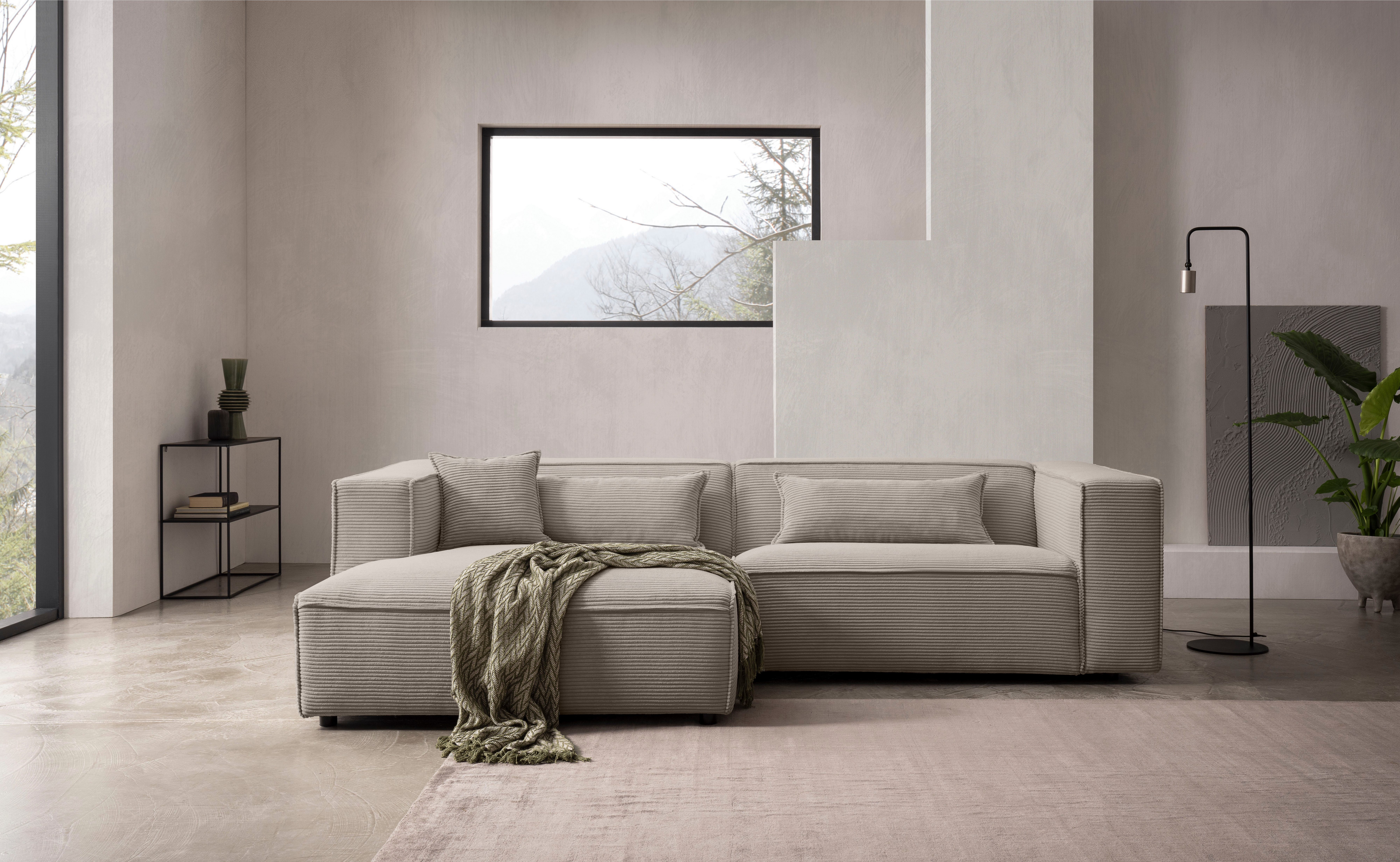 LeGer Home by Lena Gercke Ecksofa PIARA Cord mit Kedernaht L-Form, wahlweise Ottomane rechts/links, schwarze Füße, bequemer Sitzkomfort