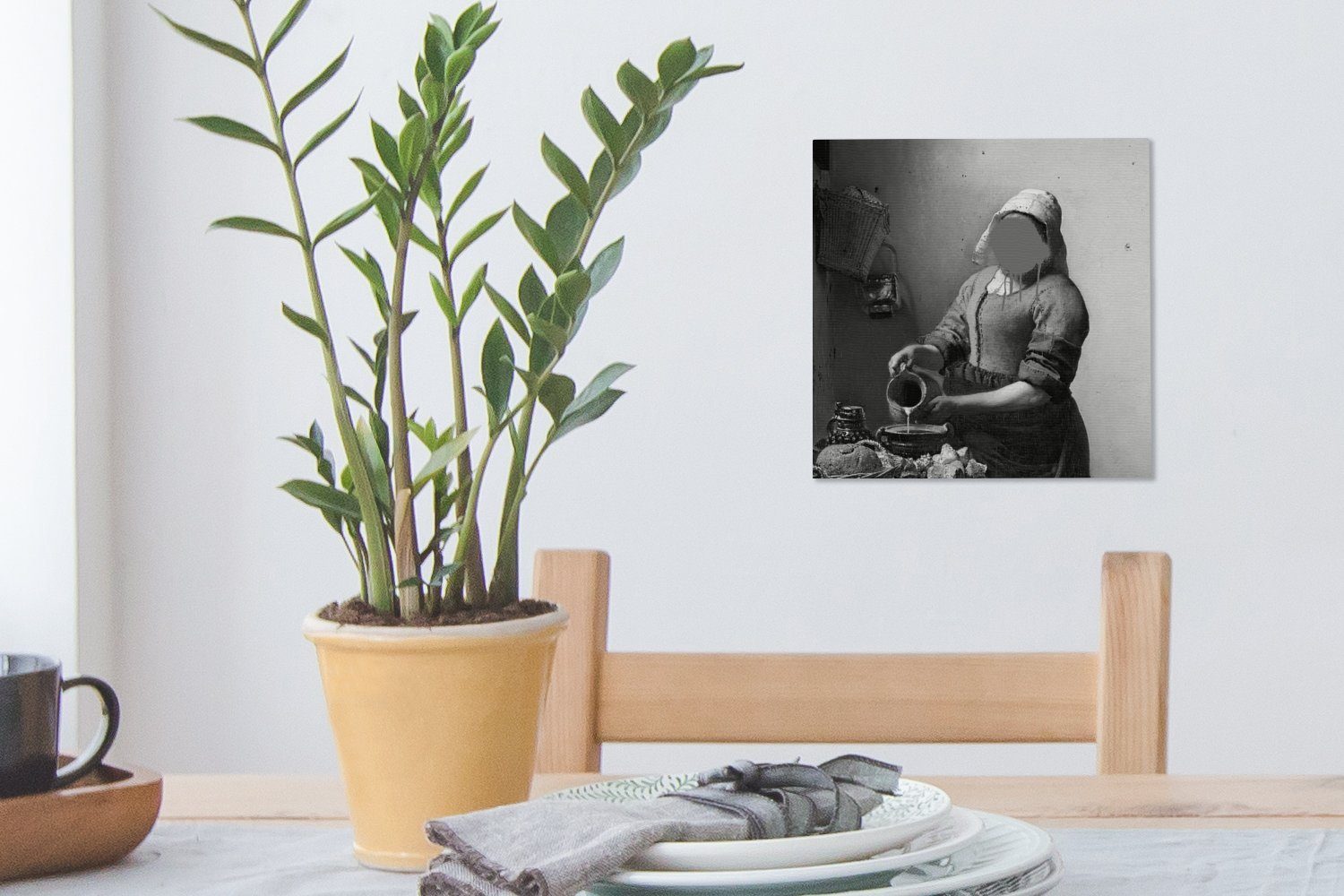 OneMillionCanvasses® Gemälde bunt für Wohnzimmer Bilder und Milchmädchen - (1 Vermeer weiß, Johannes Leinwand Das St), Schwarz - Schlafzimmer