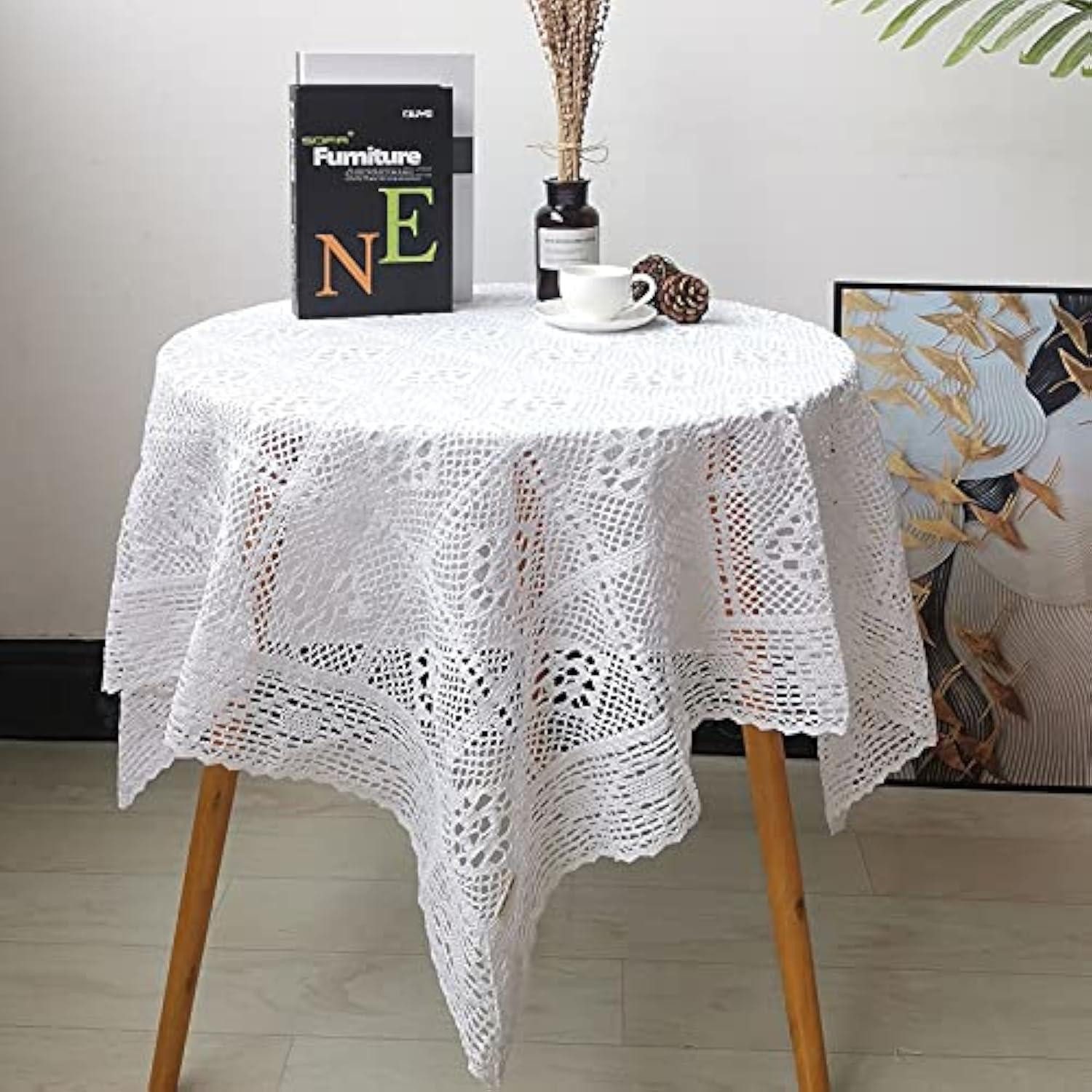 LuxusKollektion Tischdecke Häkel-Tischdecke Vintage Spitze Weiß 85x85