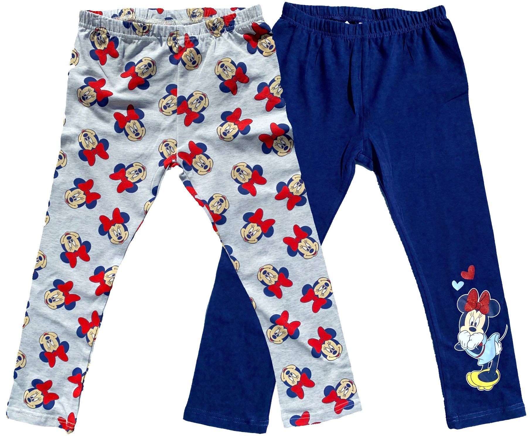 Disney Minnie Mouse Leggings Minnie Mouse Leggings Grau und Navy Mädchen Hose Glitzer Mickey + Minnie Maus Leggins Set 3 4 5 6 7 8 9 10 Jahre Gr.98 104 110 116 128 - 2 Stück