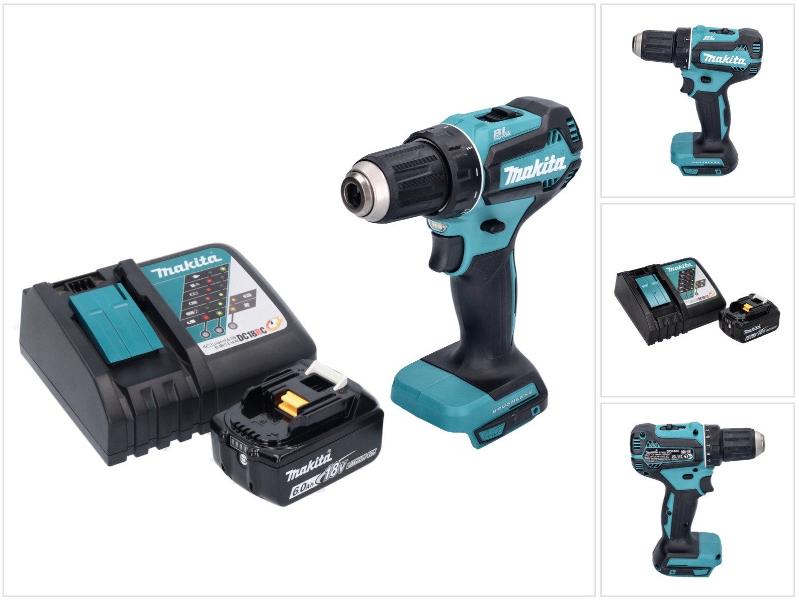Makita Akku-Schrauber DDF 485 RG1 Akku Bohrschrauber 18 V 50 Nm Brushless + 1x Akku 6,0 Ah