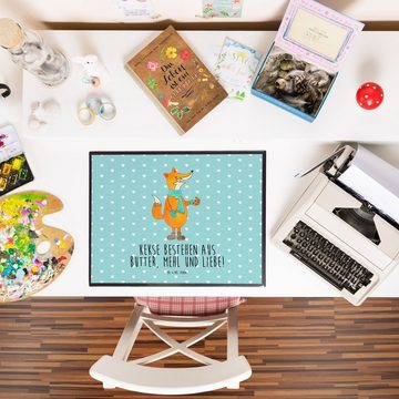 Mr. & Mrs. Panda Schreibtischunterlage Fuchs Keks - Türkis Pastell - Geschenk, Schreibunterlage, Weihnachten, (1 tlg)