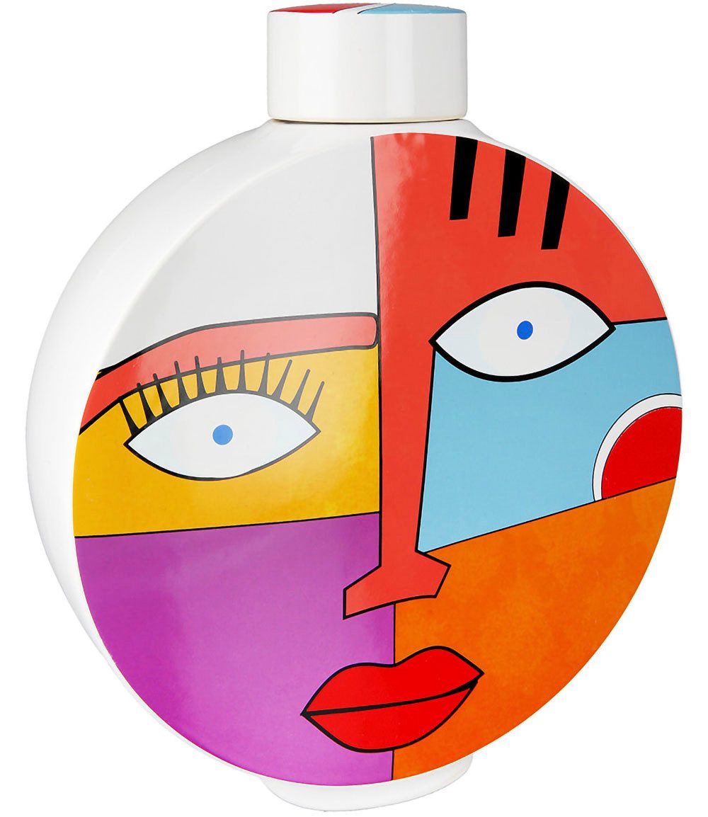 GILDE Dekovase Deckelvase Grafic Face, Höhe ca. 29,5 cm (1 St), Dekoobjekt aus Keramik