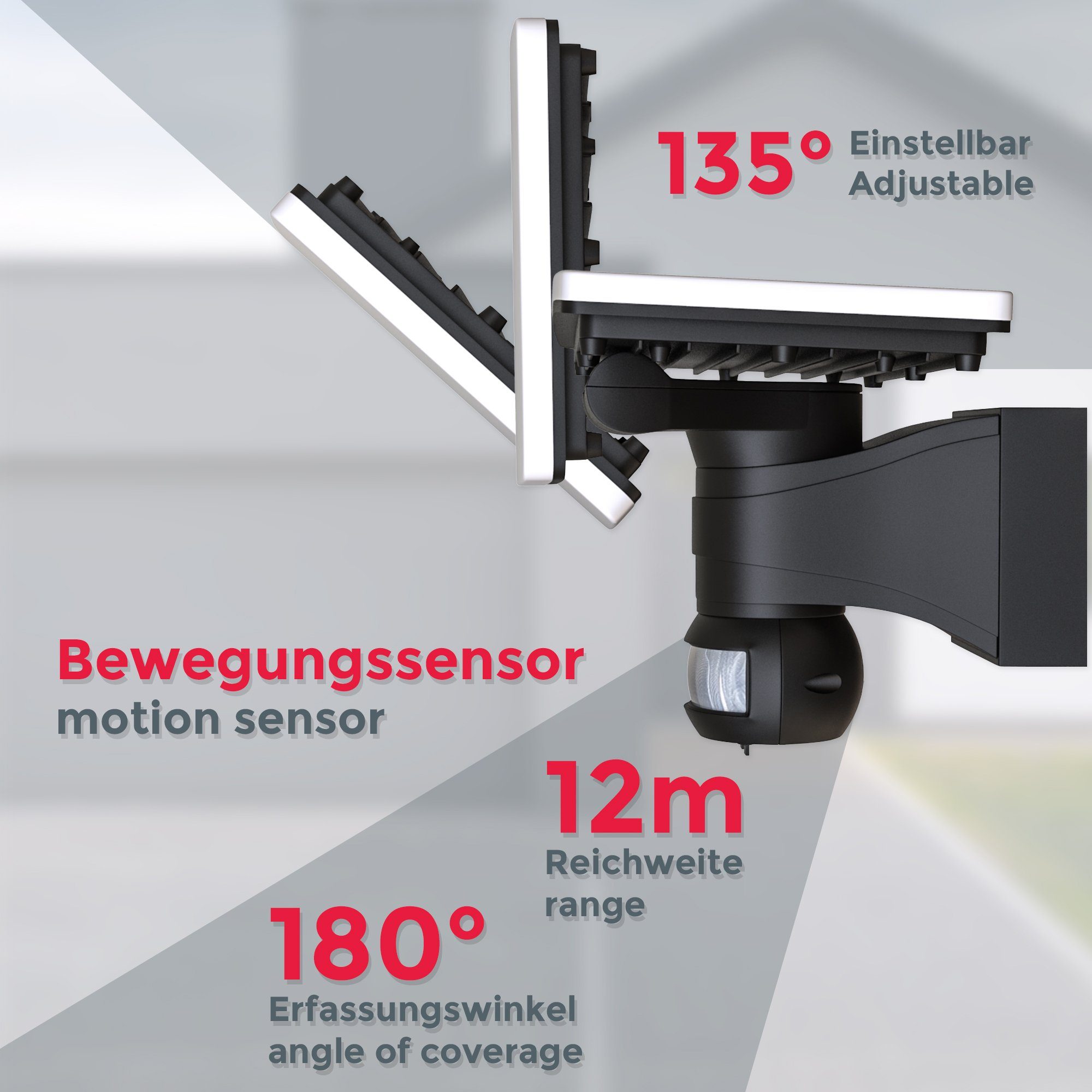 B.K.Licht LED Außen-Wandleuchte, schwenkbar, Außenleuchte, integriert, 20W Neutralweiß, fest Bewegungsmelder, 2.300 Lum. IP44 LED 4.000K