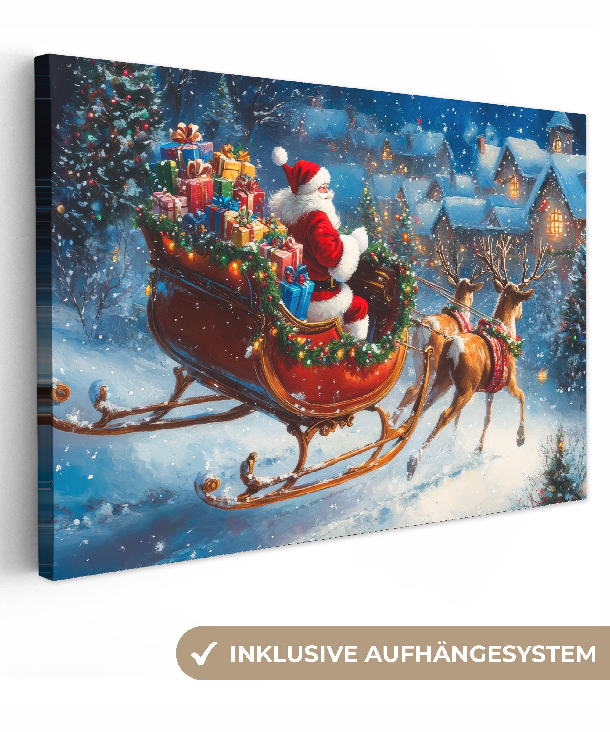 OneMillionCanvasses® Leinwandbild Weihnachtsmann - Rentier - Weihnachten - günstig online kaufen
