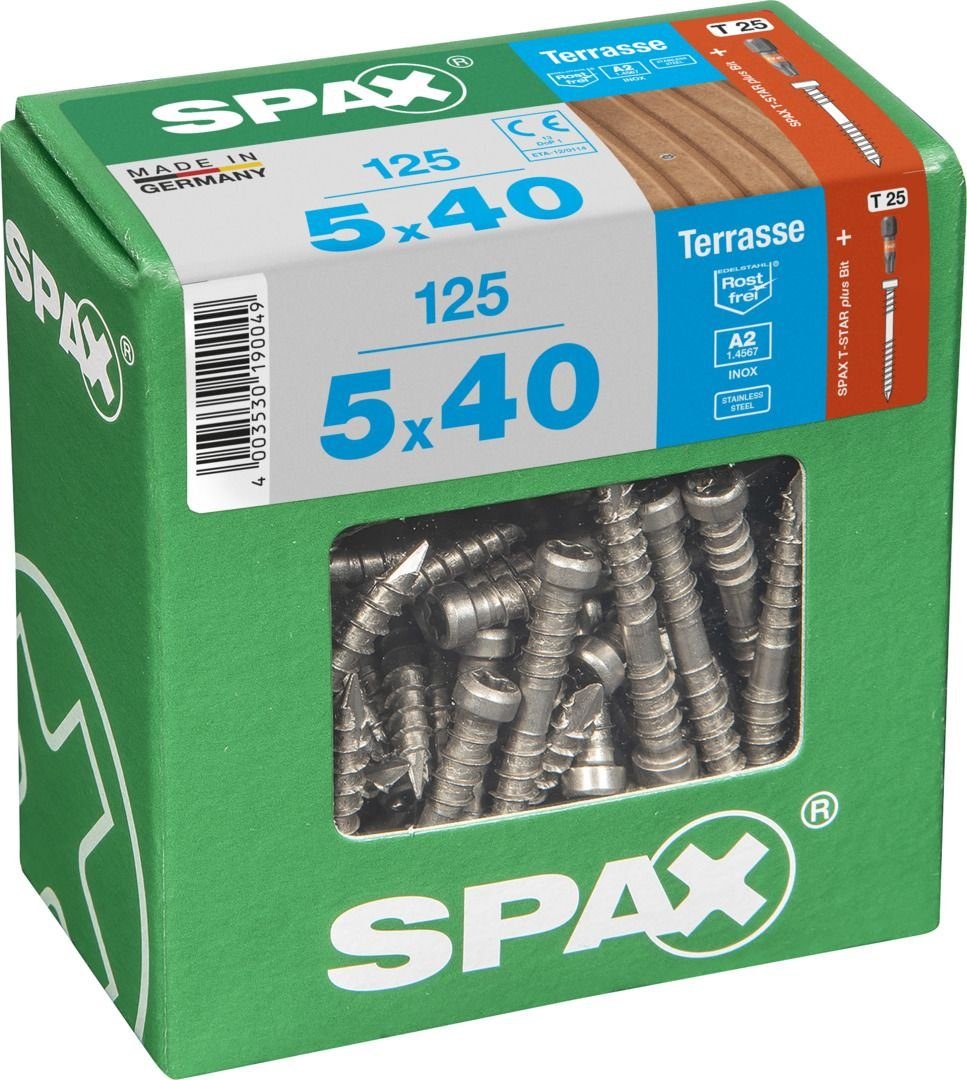 40 125 SPAX x mm Terrassenschrauben 5.0 - Terrassenschraube 25 TX Spax