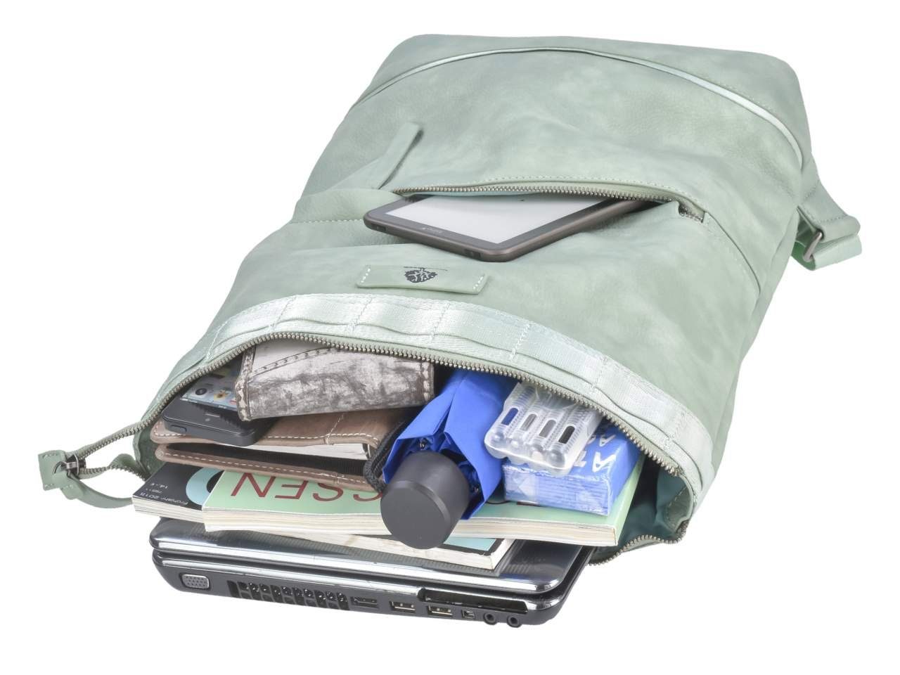 Greenburry Freizeitrucksack Notebookfach, Daypack 35x38cm Tagesrucksack, Dasch, mit Mad'l mint Damenrucksack HANNI