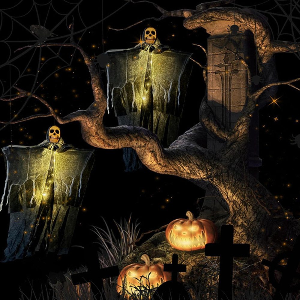 Bomiclss Dekofigur 80CM Outdoor Hängendes Leuchtendes Totenkopf Dekor, für Halloween & Garten – Bild 4 von 5