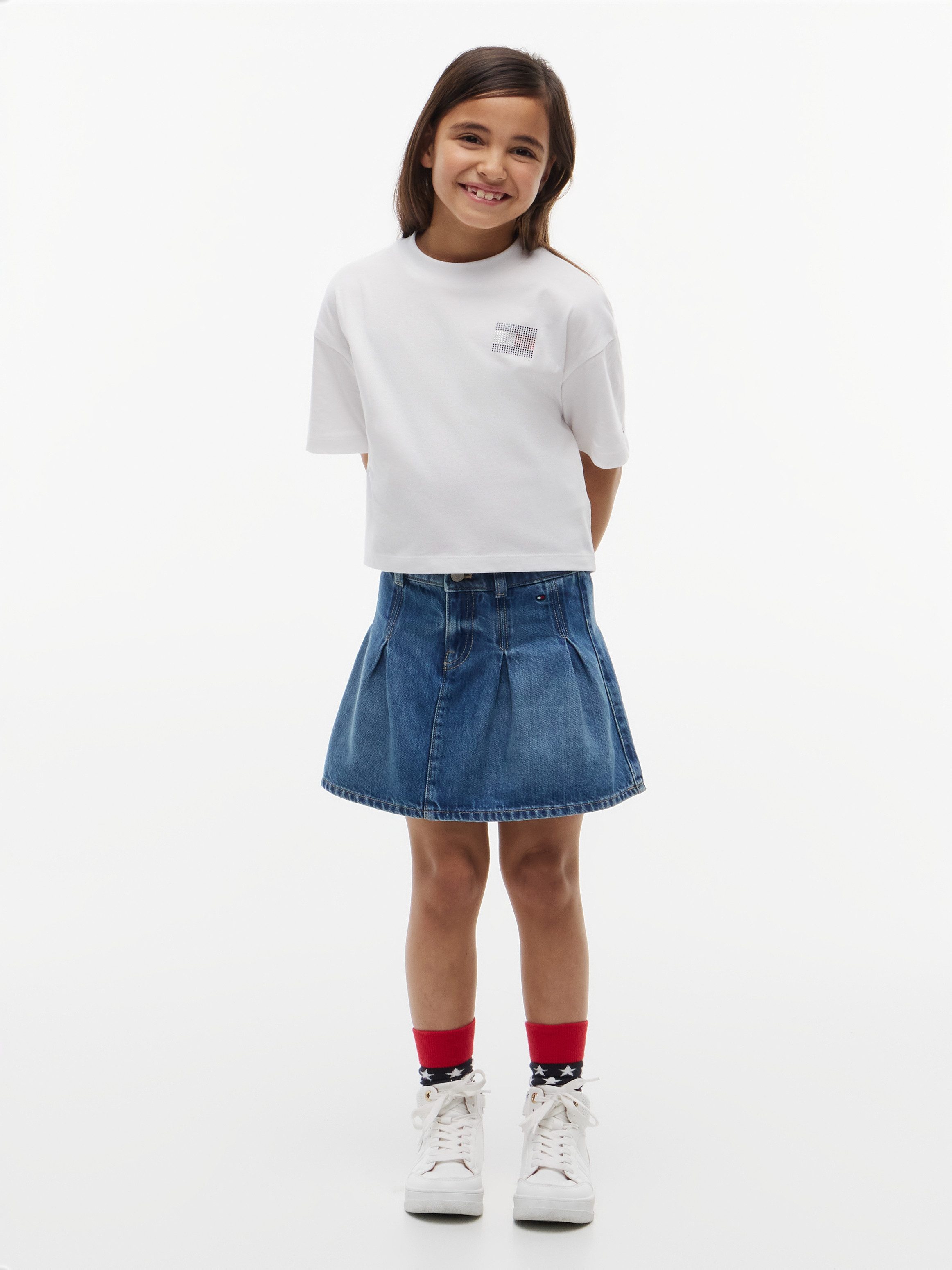 Tommy Hilfiger T-Shirt Rundhalsausschnitt, mit Glitzersteinen, Kinder bis 16 Jahre – Bild 4 von 5