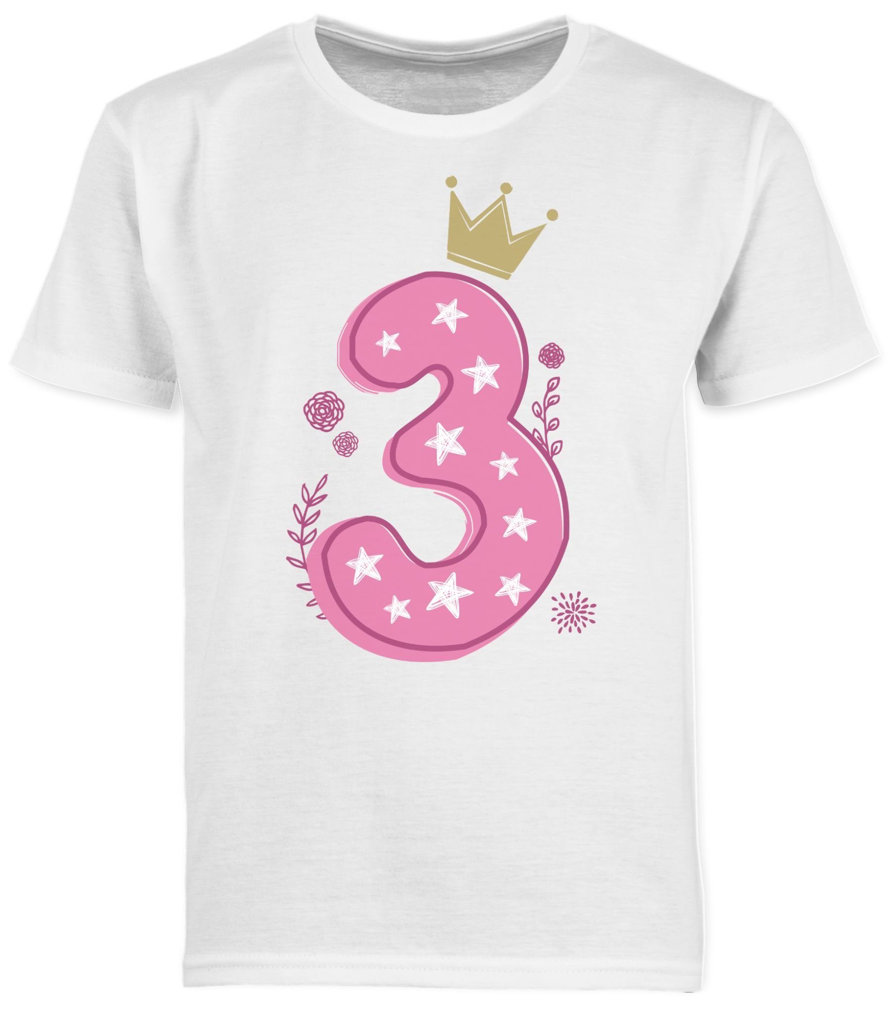 Shirtracer T-Shirt Dritter Mädchen Krone Sterne (1-tlg) 3. Geburtstag