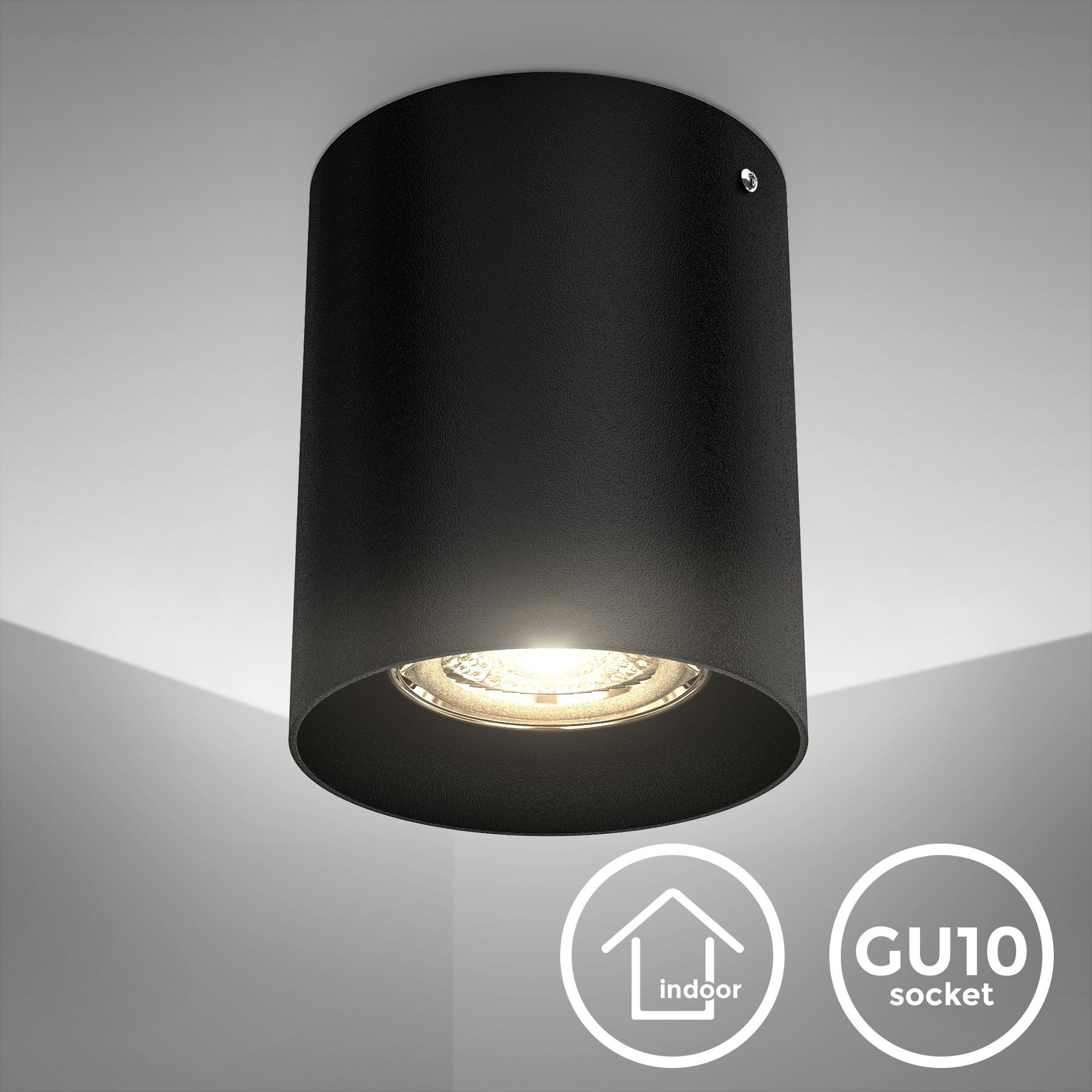 Deckenlampe, schwarz, GU10 Deckenspot, Aufbaulampe, metall, Aufbauleuchte, Leuchtmittel, ohne Strahler, B.K.Licht