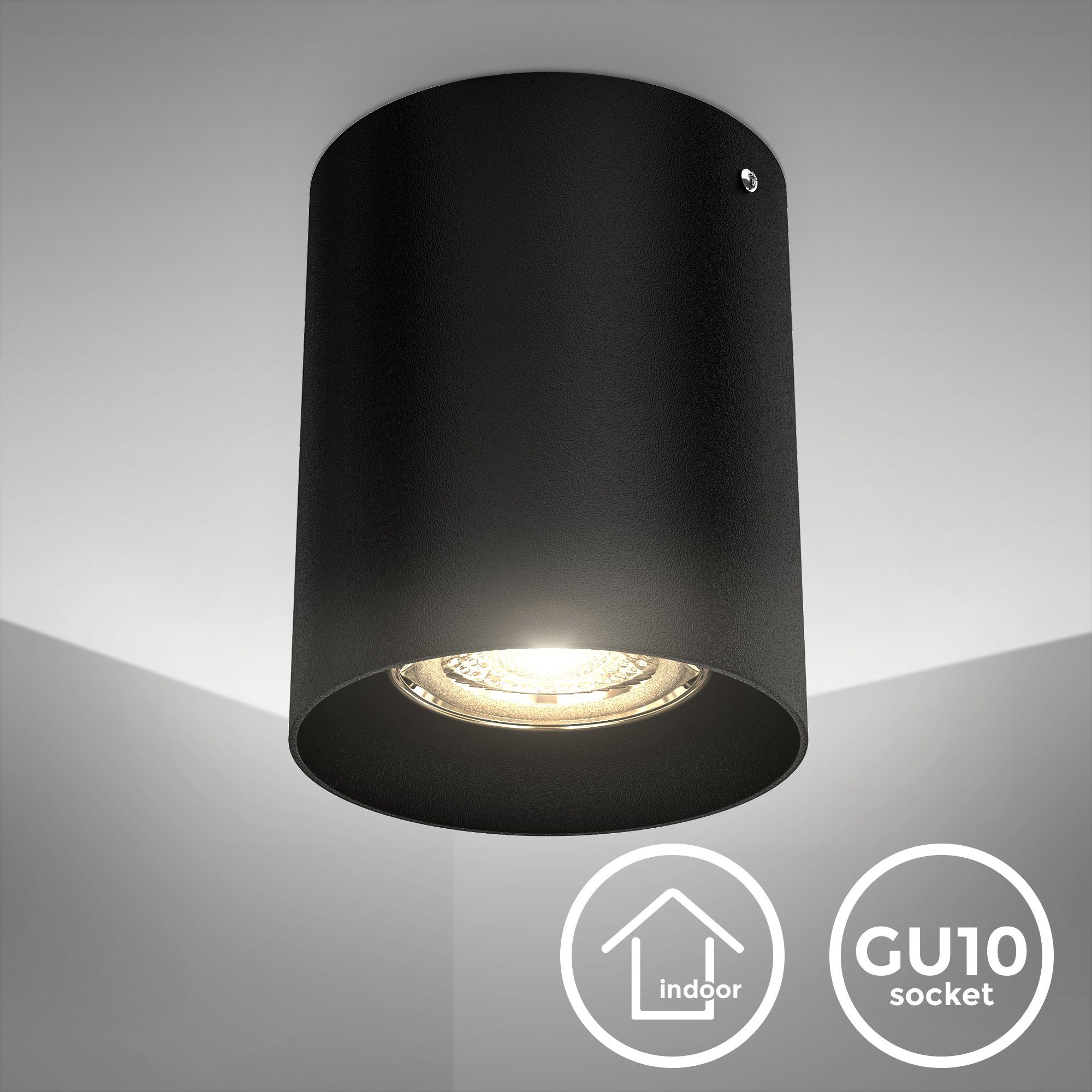 B.K.Licht Aufbauleuchte, ohne Leuchtmittel, Deckenlampe, GU10 Deckenspot, schwarz, metall, Aufbaulampe, Strahler