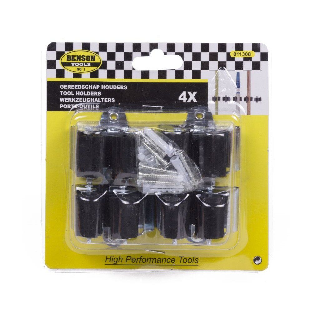Benson Tools Bommelmütze 4x Werkzeughalter Gerätehalter Garten (Für die Gartenhütte, Gartnschuppen, Garage, Werkstatt) Gummiräder für besonders guten Halt