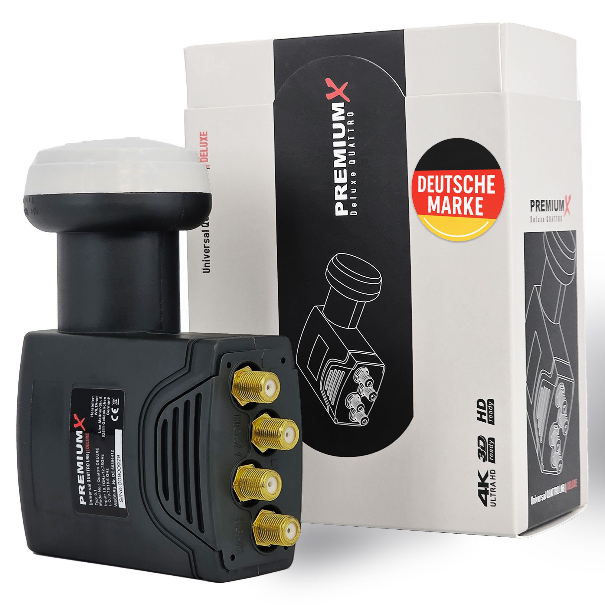 PremiumX DELUXE Quattro LNB SAT für Multischalterbetrieb DVB-S2 HD UHD 4K Monoblock-LNB