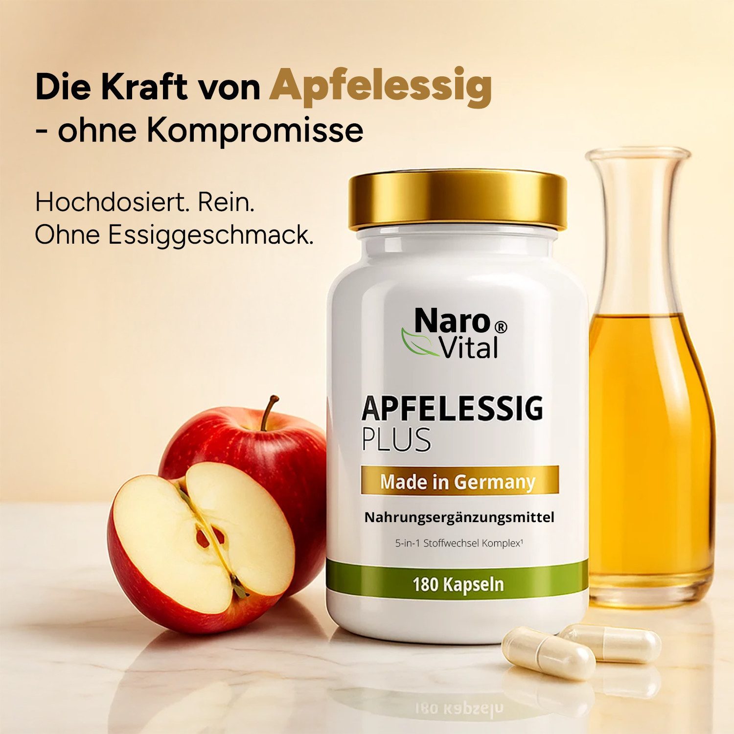 NaroVital Apfelessig Kapseln für Stoffwechsel - 180 Kapseln, 180 St.