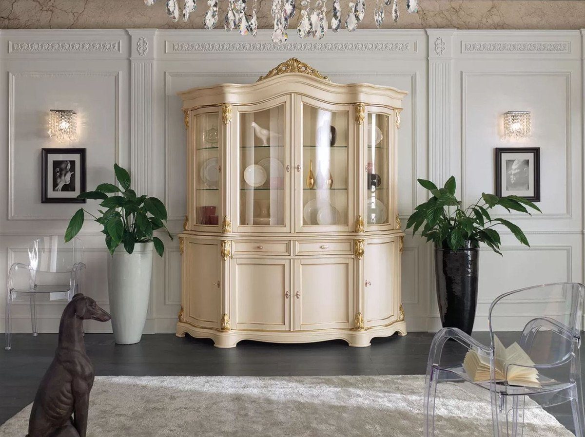 Vitrine Made Italy Luxus 2 und Handgefertigter Vitrinenschrank Schhubladen - Möbel - Türen Casa Vitrine - Prunkvolle Barock / Cremefarben Massivholz Gold Barock in mit Luxus 8 Padrino Qualität -