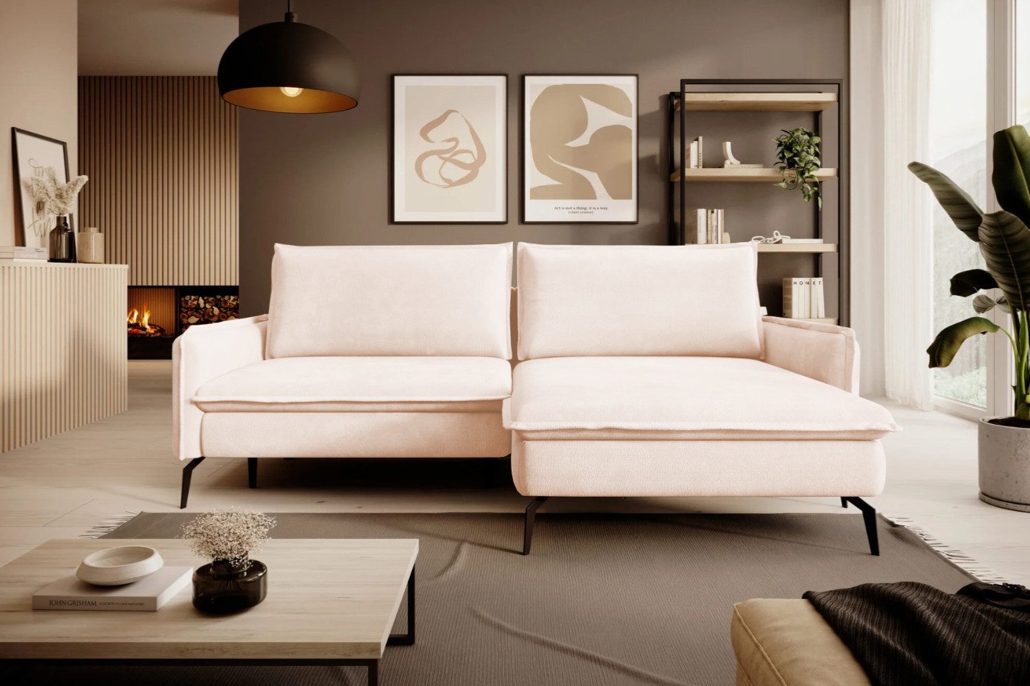 Friderik-EU Ecksofa mit Schlaffunktion und Bettkasten, Veloursstoff, GLOSSY Eckcouch, Liegefläche 125 x 200 cm - Breite 270 cm - Schlafsofa mit Bettkasten