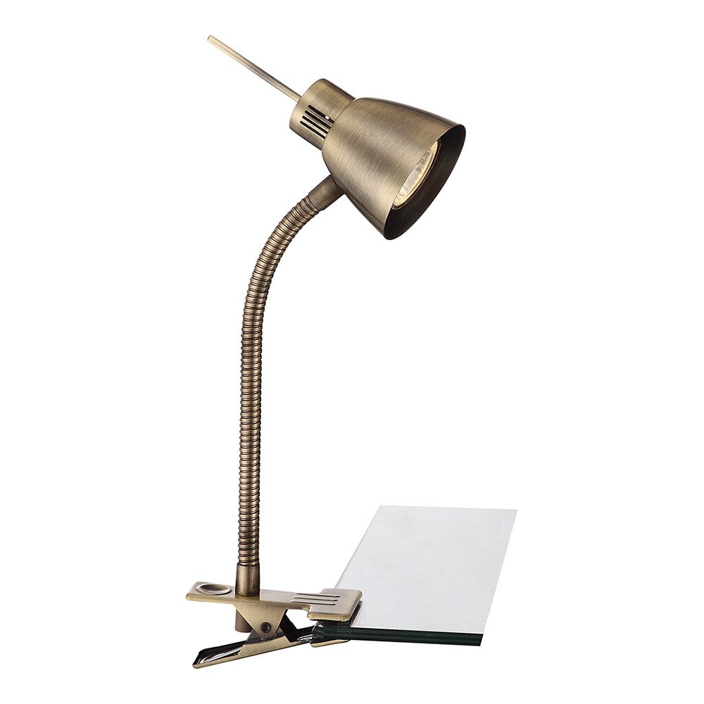 GLOBO LIGHTING Klemmleuchte, Leuchtmittel inklusive, Warmweiß, Nachttischlampe Klemmleuchte altmessing Tischlampe