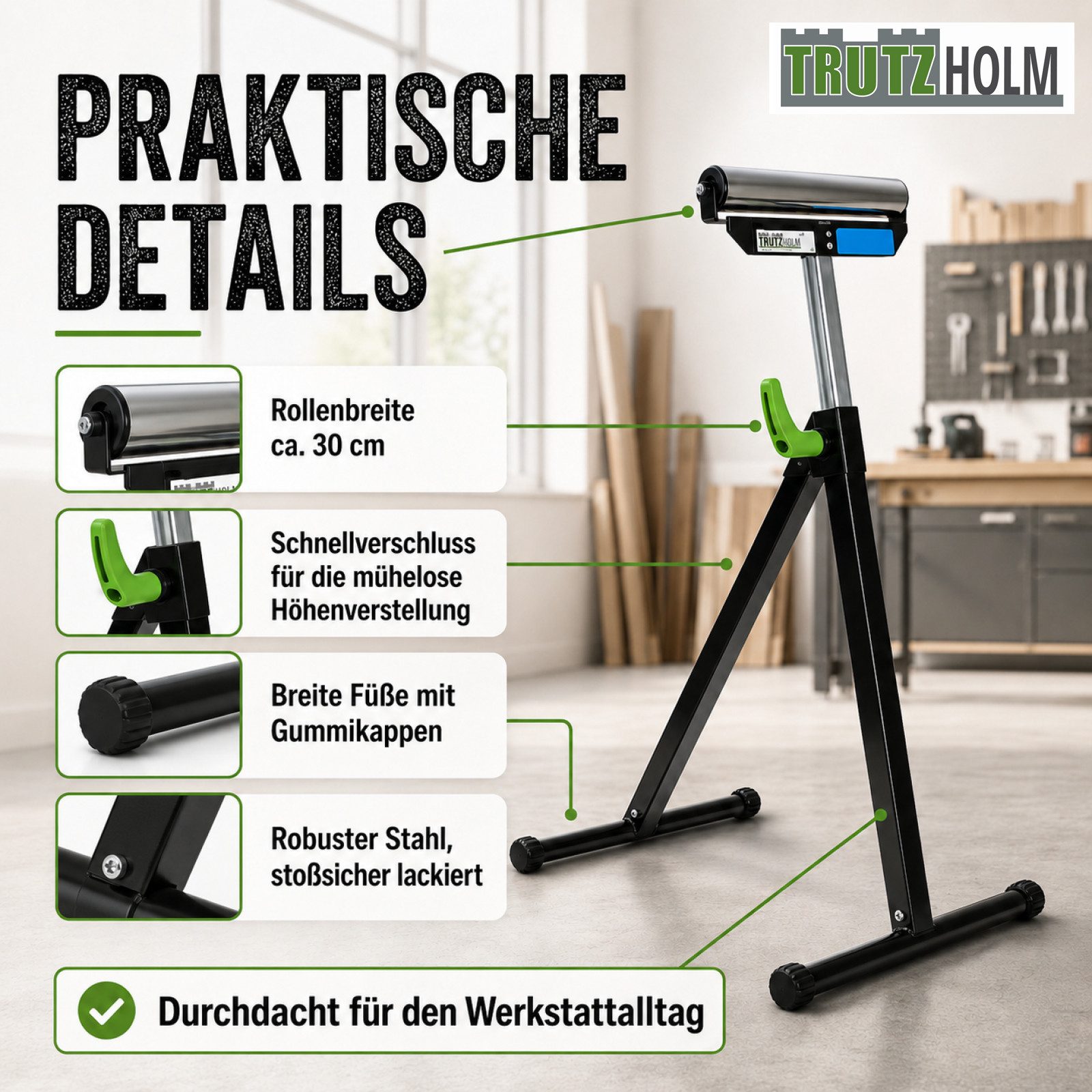 TRUTZHOLM Gerüst 2x Rollenbock 90 kg höhenverstellbar bis 109cm 30 cm Rollenbreite, (Spar-Set), klappbar