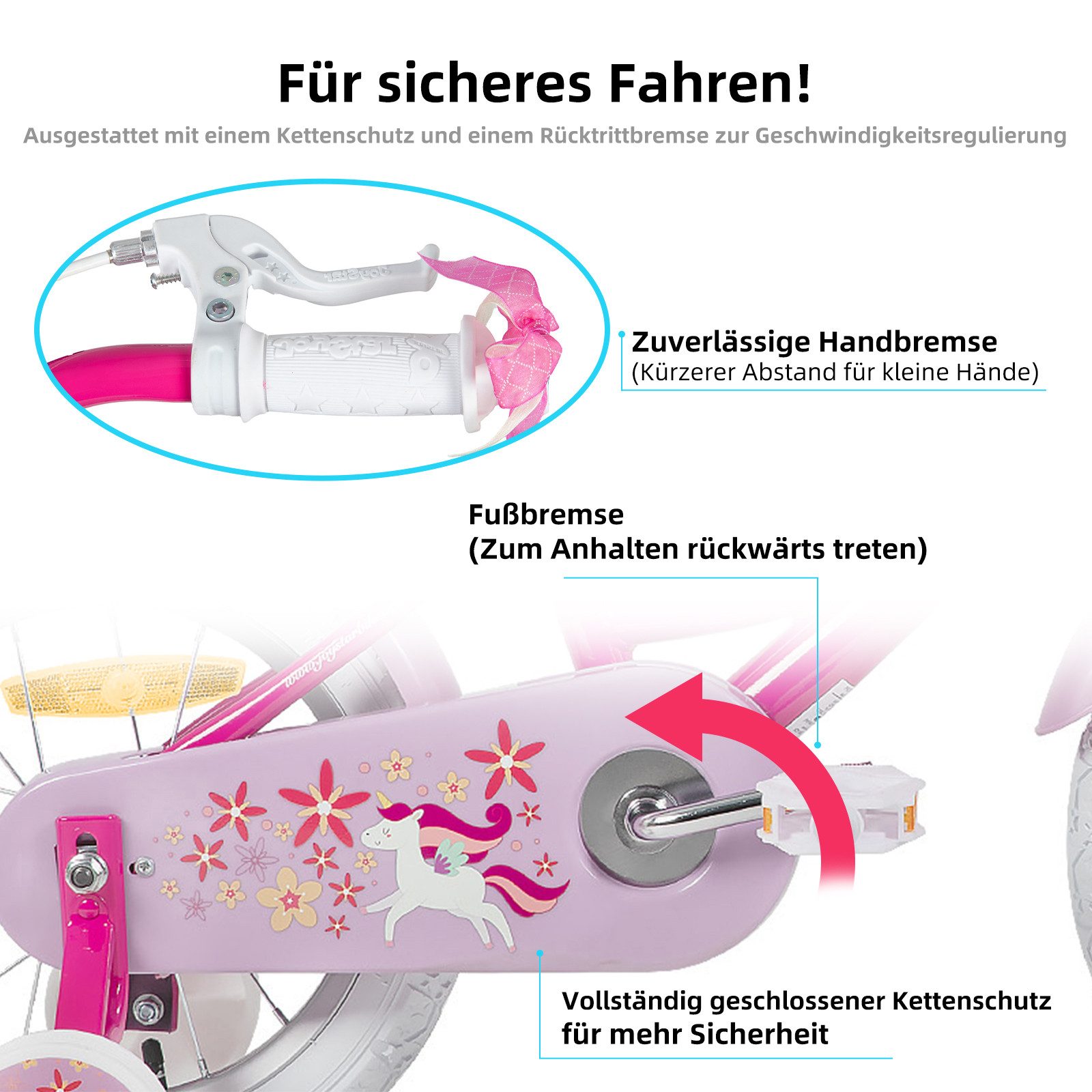 JOYSTAR Kinderfahrrad 12 14 16 18 Zoll Mädchenfahrrad, 3 - 9 Jahre, Geschenk für Prinzessin, 1 Gang, Puppenradsitz & Stützrädern& Korbstreamer, 18 Zoll mit Stützrädern