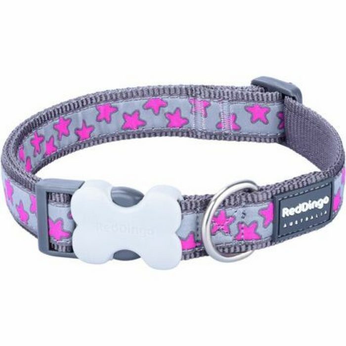 Red Dingo Hunde-Halsband Halsband RD 20 mm x 30-47 cm - Hot Pink Sterne auf Grau