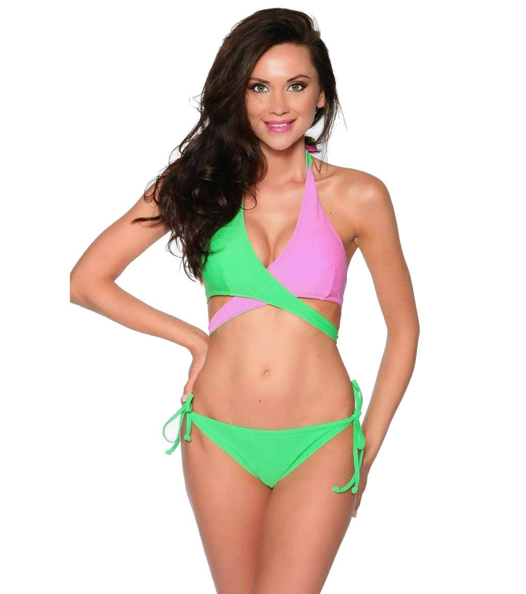 Wende-Bikini Slip zum Triangel-Bikini Triangel Binden Samegame Bikini-BH grün pink Wendebikini Set