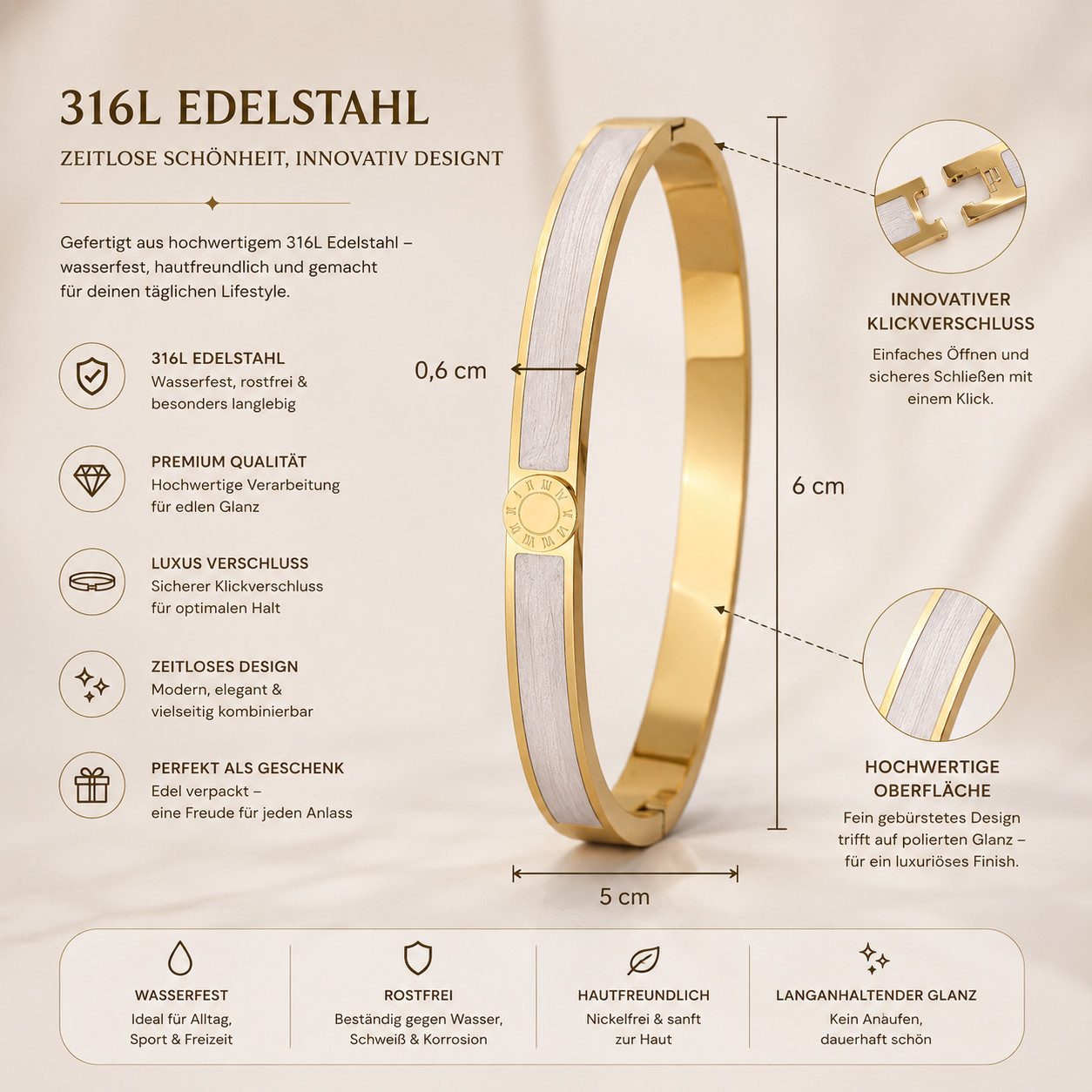 XCOAST Armreif Luxus Damen Edelstahl-Armband Fliederfarben – 18K vergoldeter Armreif (Armreif Damen rosé gold Edelstahl, mit Schmucktasche), rosé Armband Damen elegant, 18K vergoldet edel