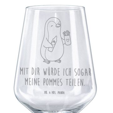 Mr. & Mrs. Panda Rotweinglas Pinguin Pommes - Transparent - Geschenk, Verlobung, Heiraten, Rotwein, Premium Glas, Stilvolle Gravur