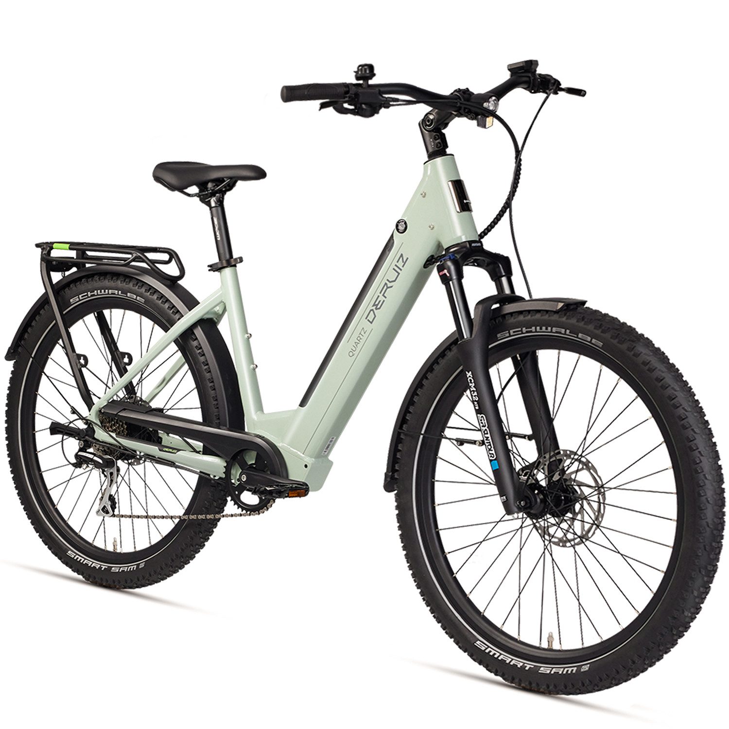 DERUIZ E-Bike Trekkingrad Elektrofahrrad 28 zoll, e-bike für Herren Damen, 48V Akku, 55Nm, 8 Gang SHIMANO Acera RD-M360 SGS Schaltwerk, Kettenschaltung, Hinterradmotor, 644 Wh, Quartz SUV 100 mm Federgabel, 250 W Heckmotor & 8‑Gang Shimano Acera