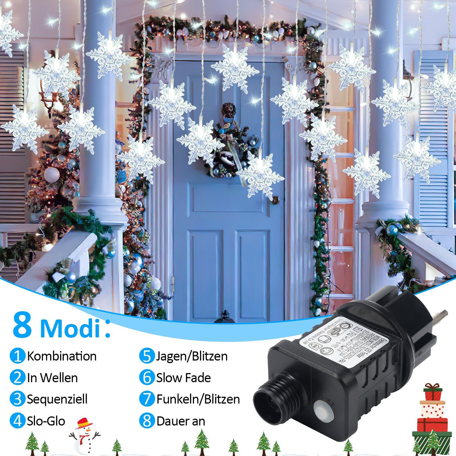 Schneeflocke LED Deko LED-Lichterkette Xmas kaltweiß Lichtervorhang Lospitch LED-Lichterkette