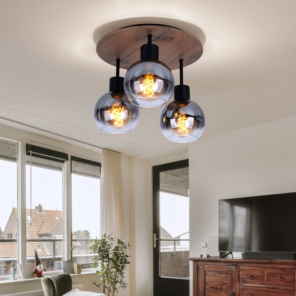 GLOBO LIGHTING Kugelleuchte, Leuchtmittel nicht inklusive, Deckenleuchte Schlafzimmerlampe Deckenstrahler Holzoptik Glasschirm