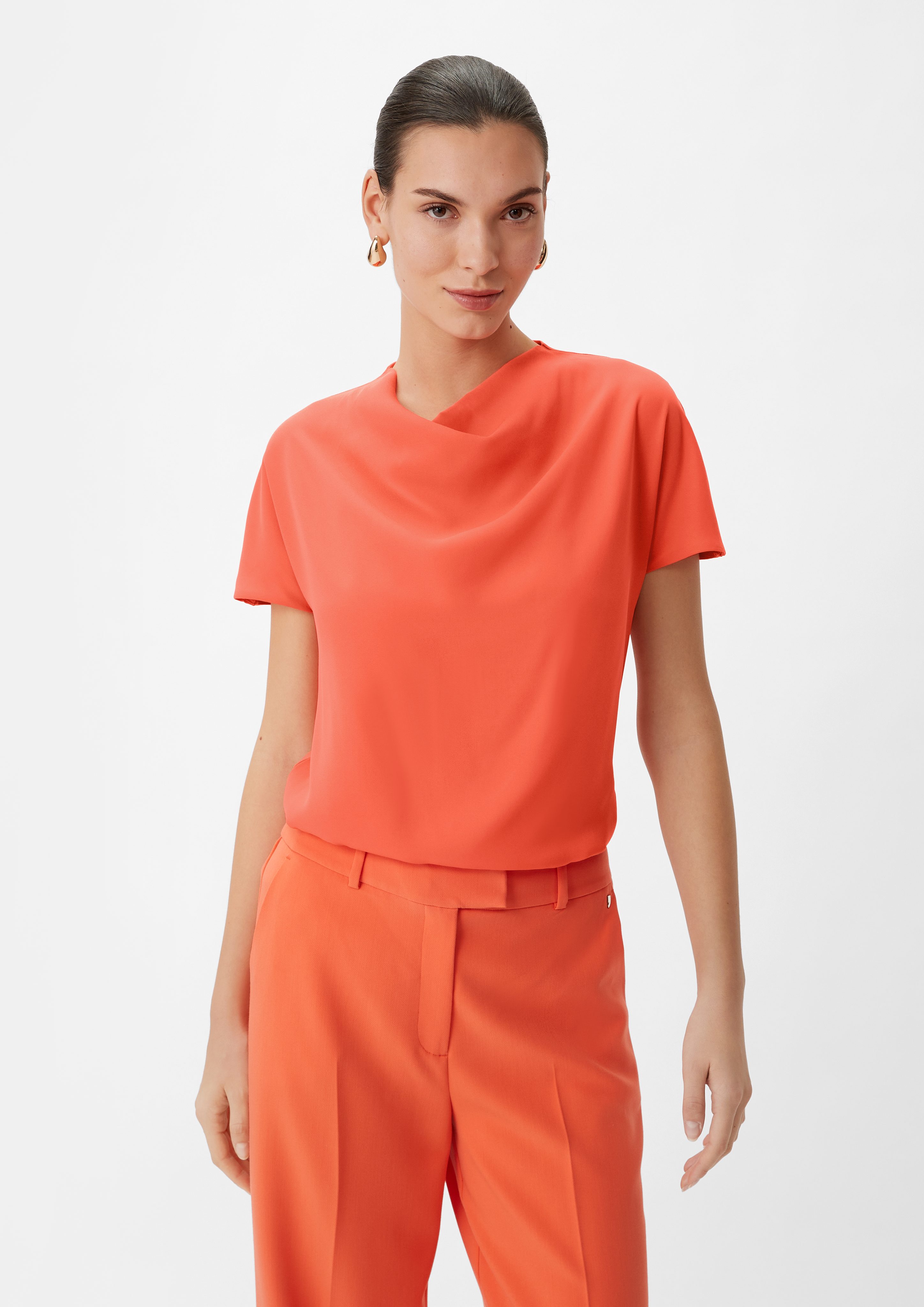 Comma Kurzarmshirt Blusenshirt im Fabricmix orange