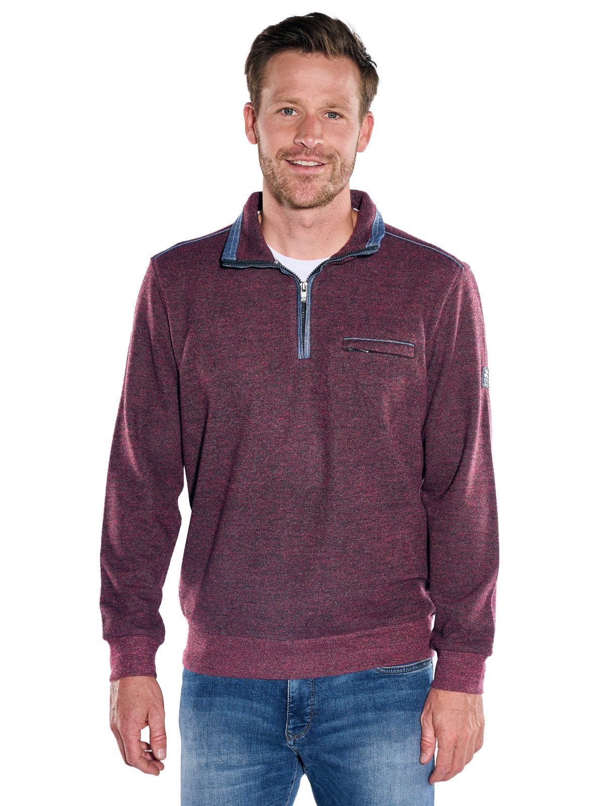 Engbers Sweatshirt Herren Sweatshirt mit Stehkragen und Brusttasche, Dunkelrot