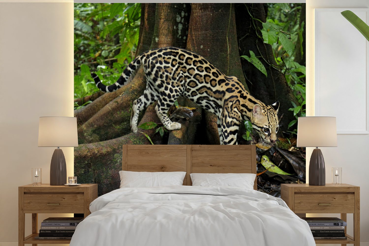 MuchoWow Fototapete Ozelot im Dschungel von Costa Rica, Matt, bedruckt, (5 St), Vinyl Tapete für Wohnzimmer oder Schlafzimmer, Wandtapete