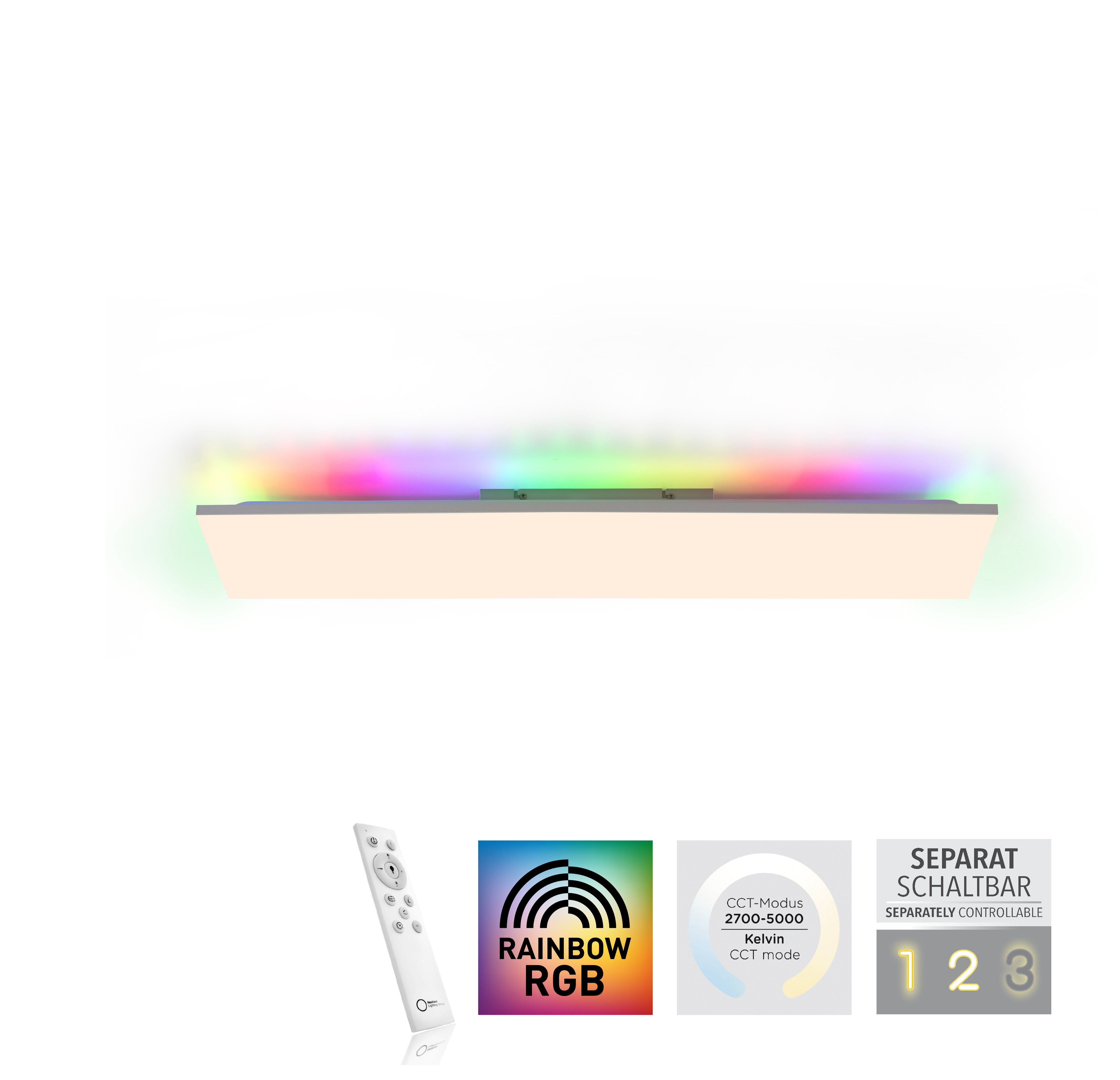 - RGB-Rainbow, warmweiß Leuchten dimmbar kaltweiß, Deckenleuchte fest über CCT über Fernbedienung integriert, CONRAD, - LED Direkt LED, Fernbedienung,