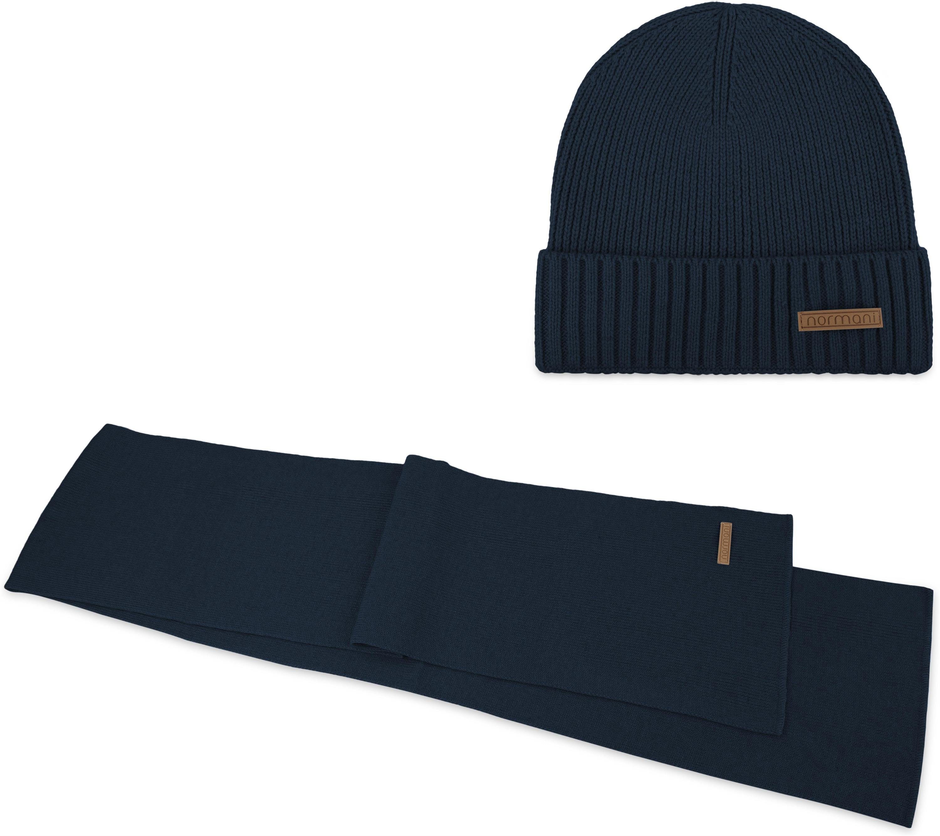 Schal Mütze und glatt normani aus Strickmütze Navy Winterset Merinowolle