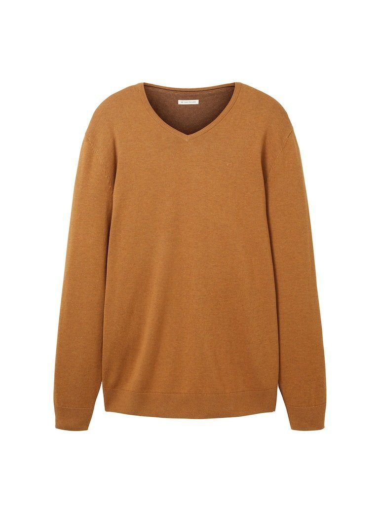 TOM TAILOR Sweatshirt Basic V-Neck Sweater (1-tlg) 32718 Dark Camel Melange