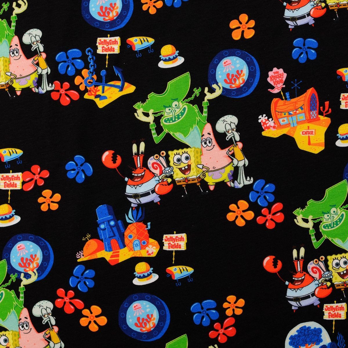 SCHÖNER LEBEN. Stoff Jersey Meterware Sponge Bob Baumwolljersey Digitaldruck bunt 152cm, allergikergeeignet,atmungsaktiv,pflegeleicht