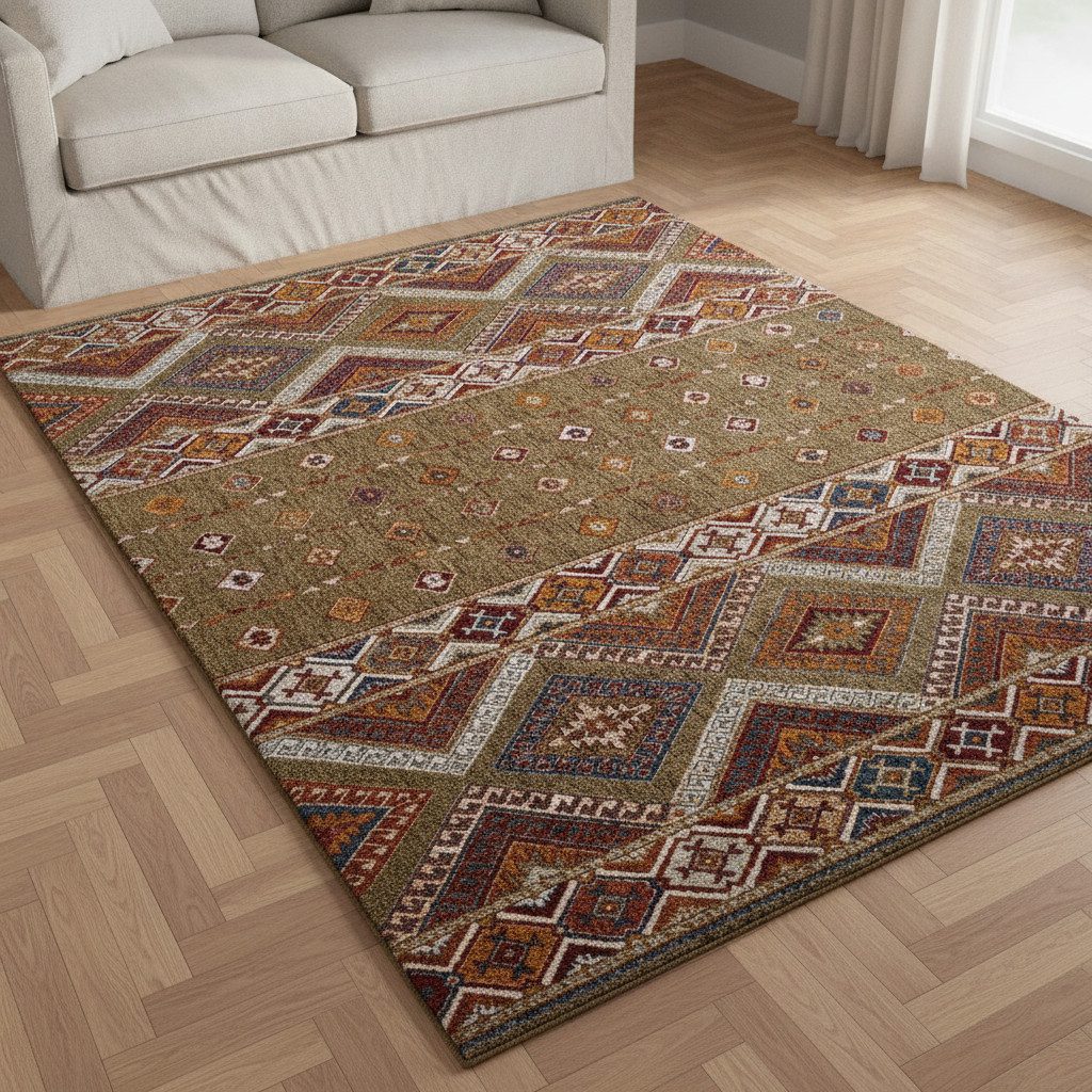 TaCa Home Teppich Kurzflor-Orientteppich mit Rauten-Medaillon im Vintage-Look, rechteckig, Höhe: 9 mm, antistatisch