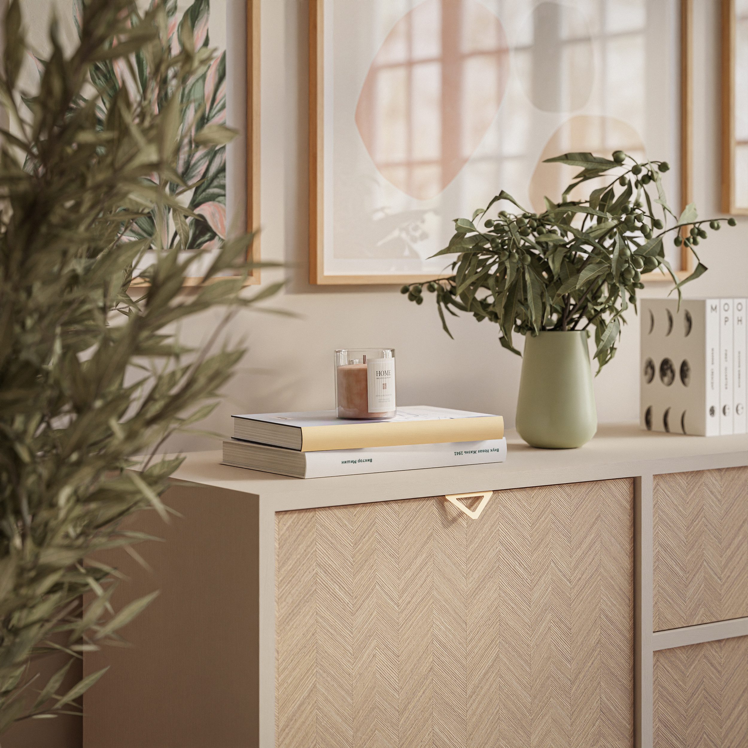 Lookway Kommode ALOE KSZD106 mit Drehtür und drei Schubladen, 106x38x80 cm – Bild 5 von 5