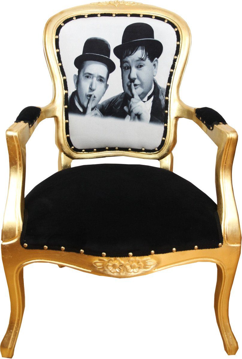 Casa Padrino Besucherstuhl Barock Luxus Barock Salon Stuhl Laurel & Hardy / Gold