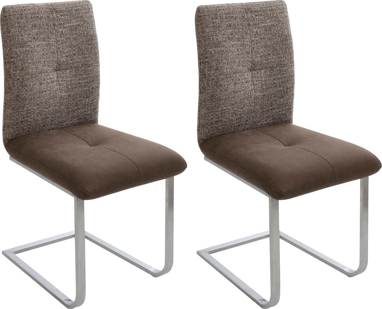 K+W Komfort & Wohnen Freischwinger Giacomo II (Set, 2 St), mit Metallgriff am Rücken, Sitz und Rücken gesteppt in Materialmix