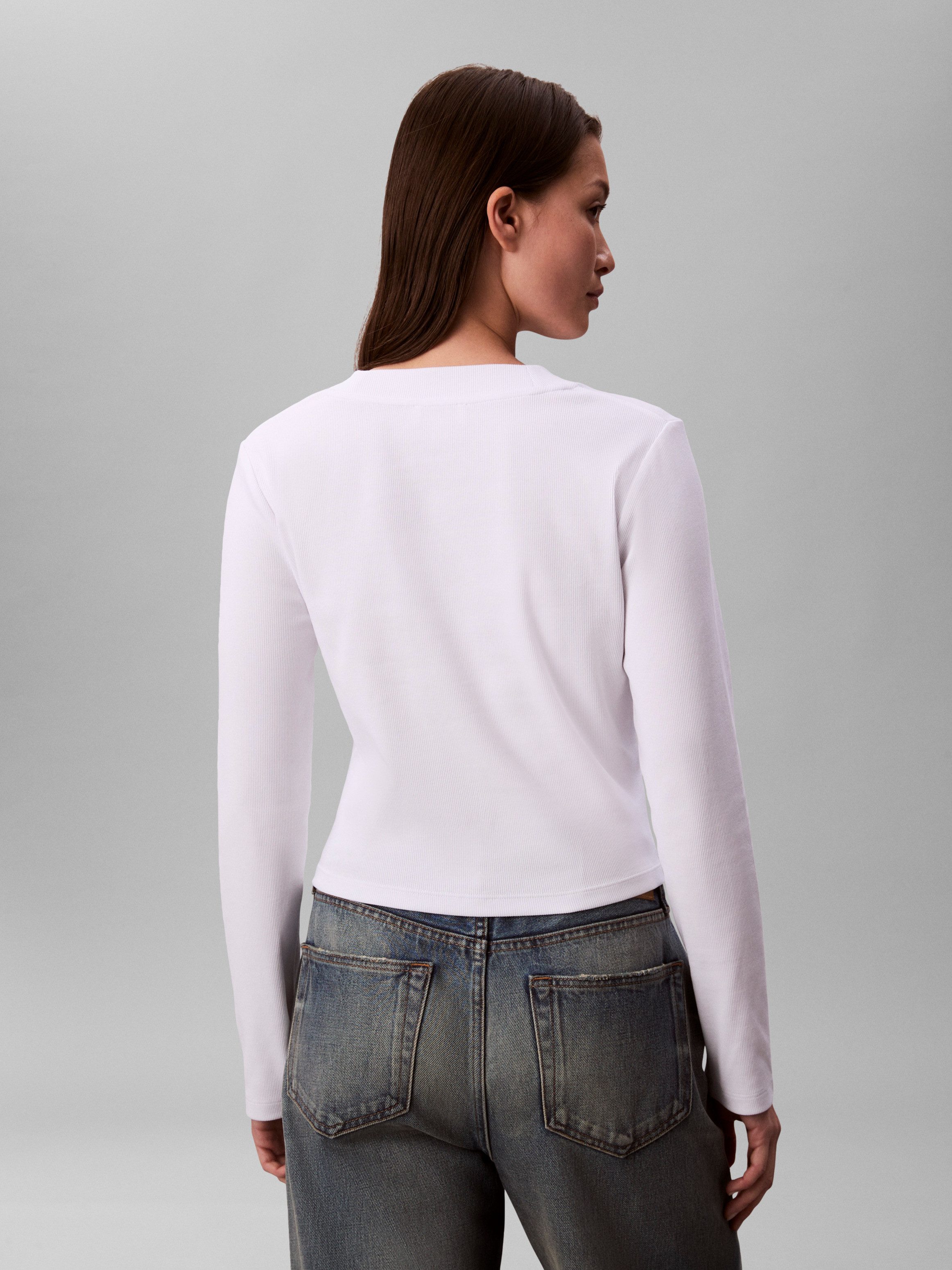 Calvin Klein Jeans Langarmshirt Rundhalsausschnitt, figurbetonte Passform, Logodruck