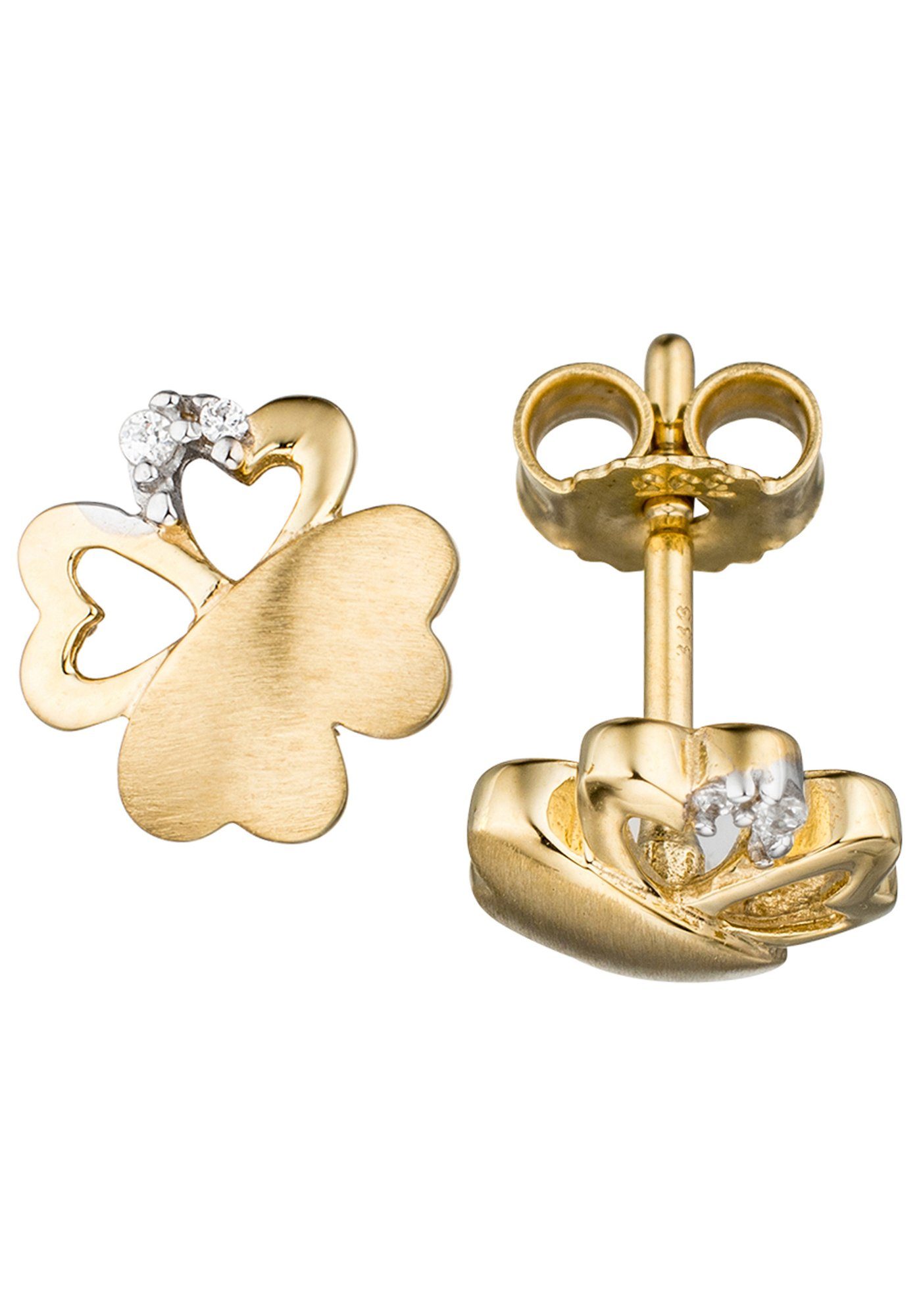 JOBO Paar Ohrstecker Kleeblatt, 333 Gold mit 4 Zirkonia