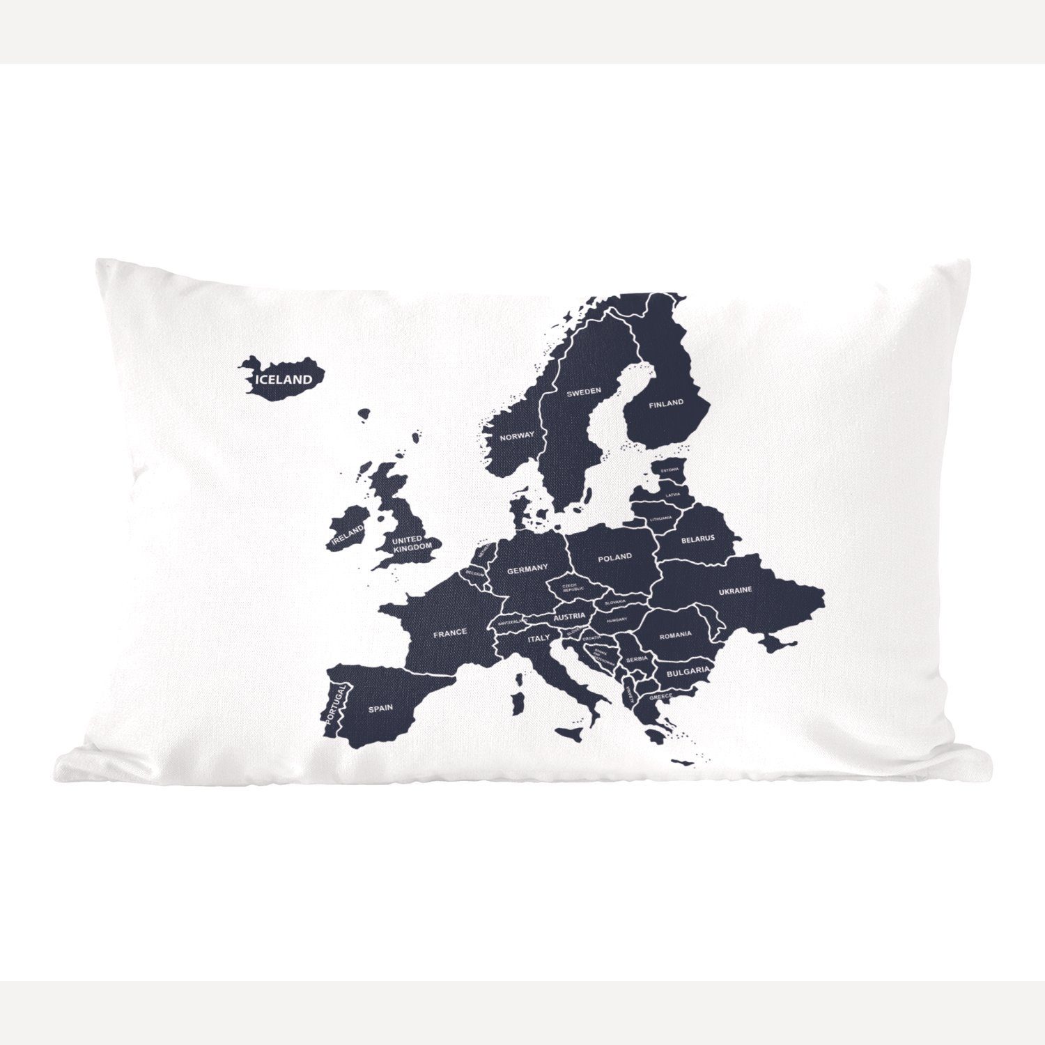 MuchoWow Dekokissen Karte - Europa - Blau, Wohzimmer Dekoration, Zierkissen, Dekokissen mit Füllung, Schlafzimmer